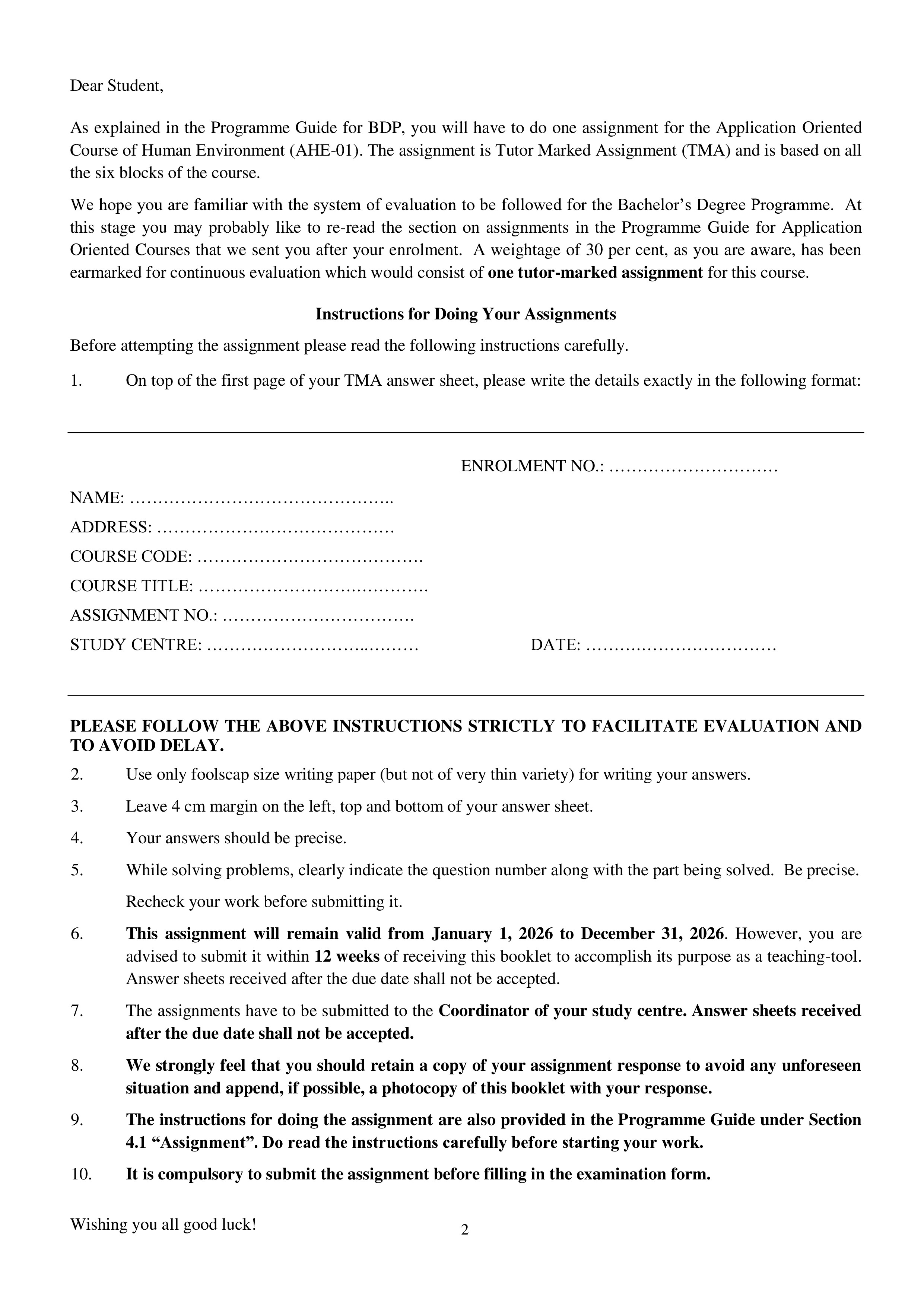 IGNOU AHE 001 Solved Assignment 2026-26 – Human Environment (English) | IGNOU Students Portal