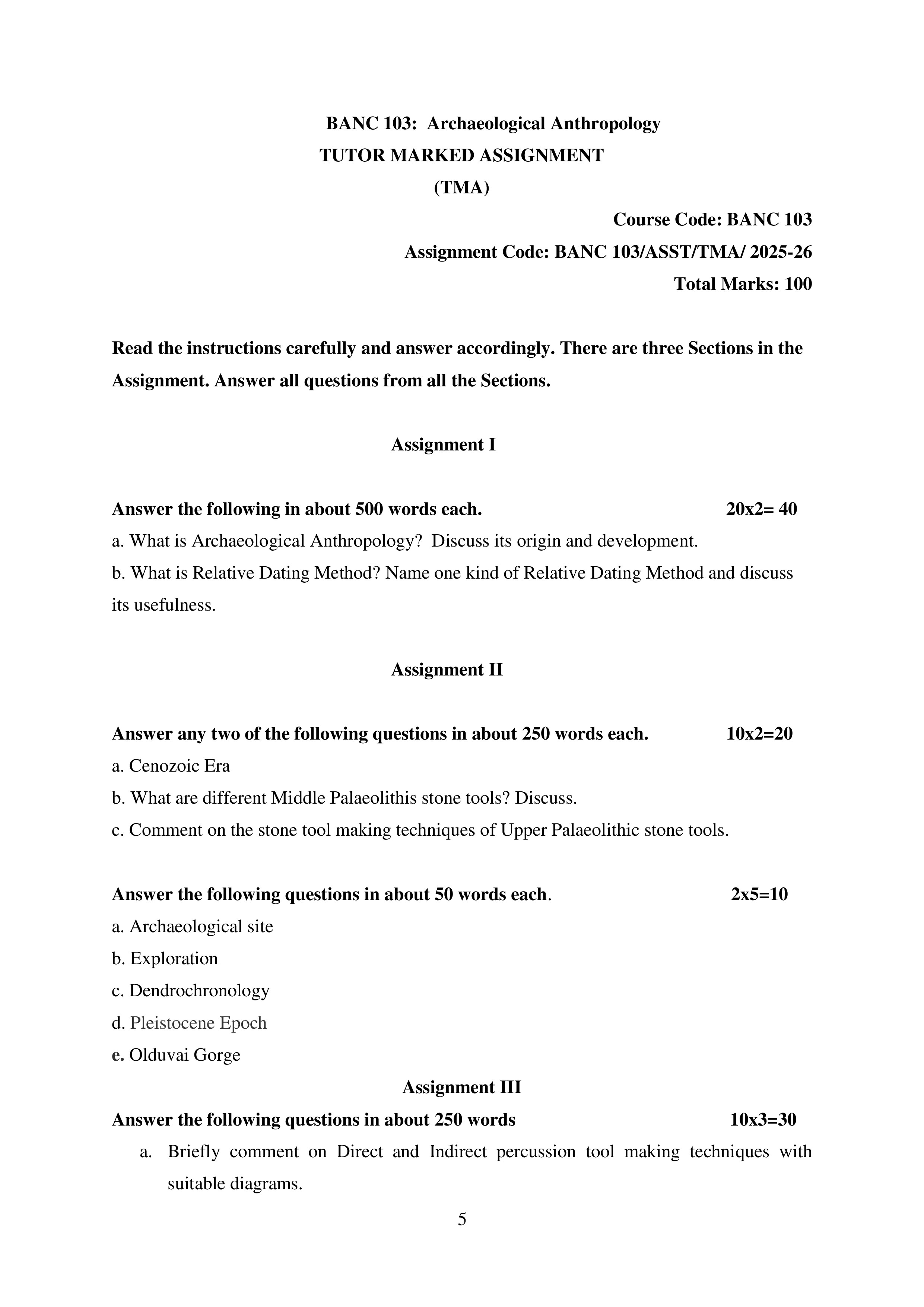 IGNOU BANC 103 Solved Assignment 2025-2026 – Archaeological Anthropology (English) | IGNOU Students Portal