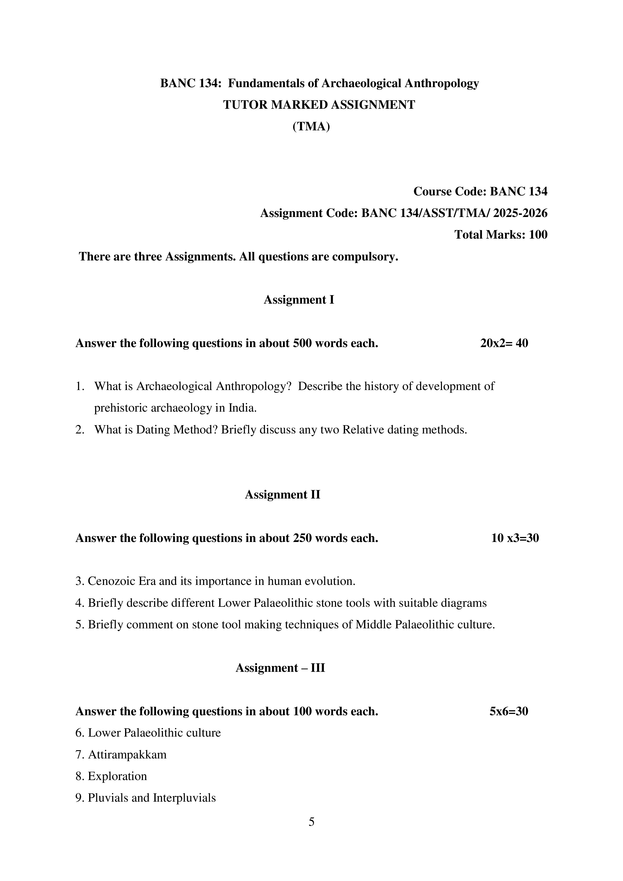 IGNOU BANC 134 Solved Assignment 2025-2026 – Fundamentals of Archaeological Anthropology (English) | IGNOU Students Portal