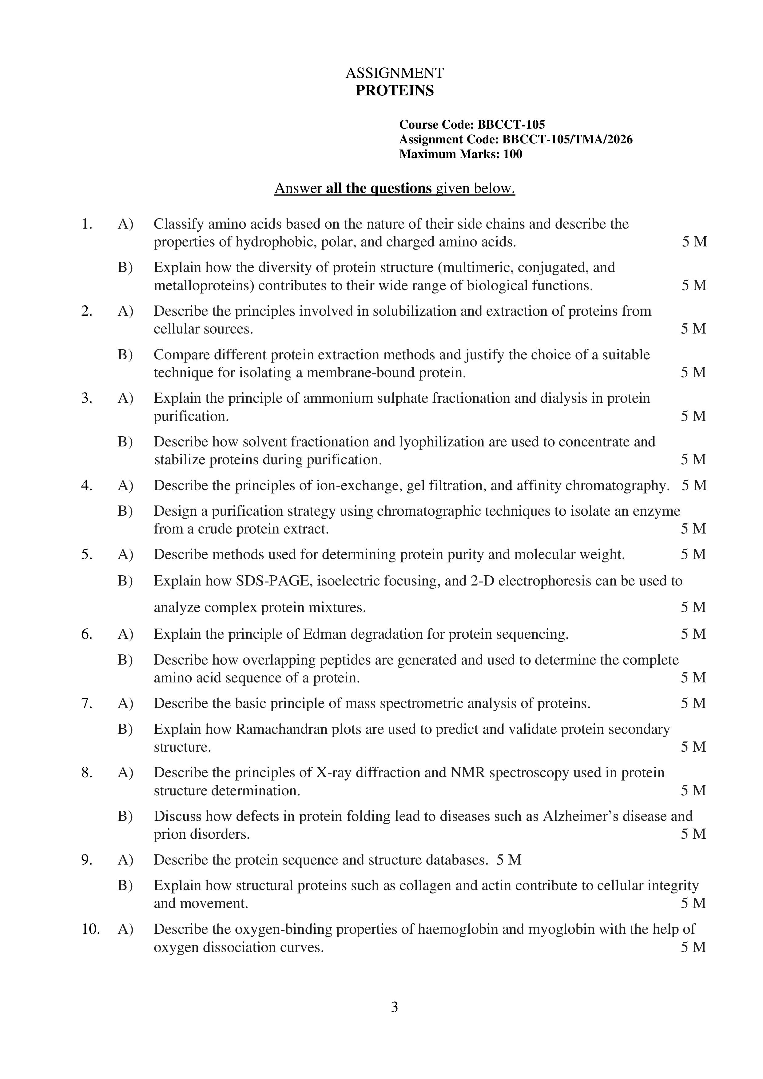 IGNOU BBCCT 105 Solved Assignment 2026-26 – Proteins (English) | IGNOU Students Portal