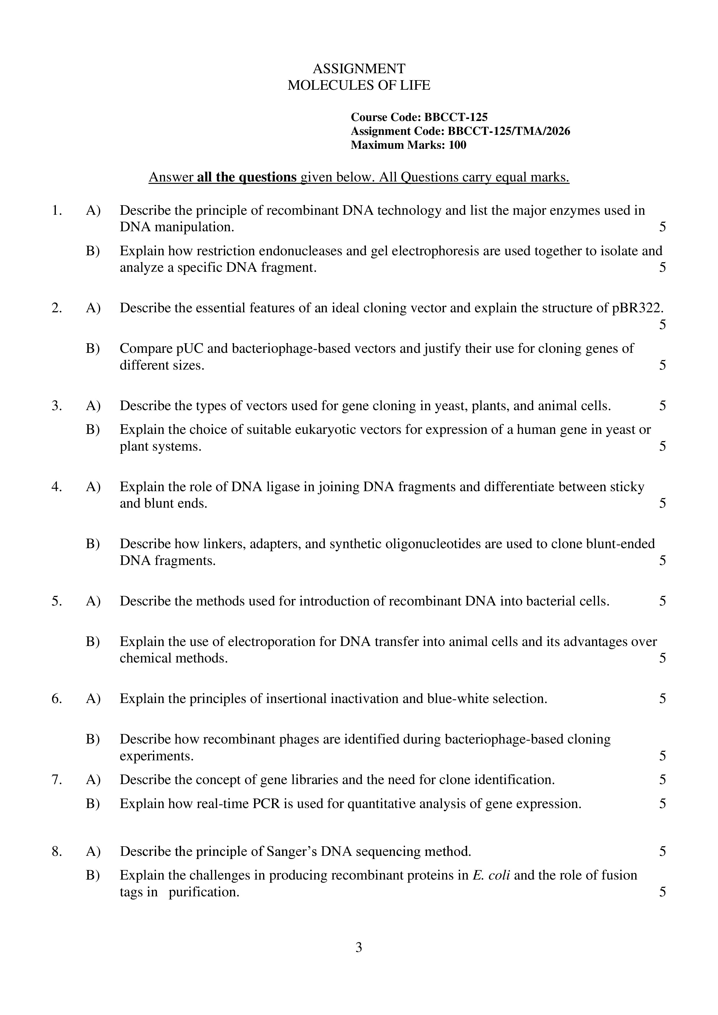 IGNOU BBCCT 125 Solved Assignment 2026-26 – Genetic Engineering and Biotechnology (English) | IGNOU Students Portal