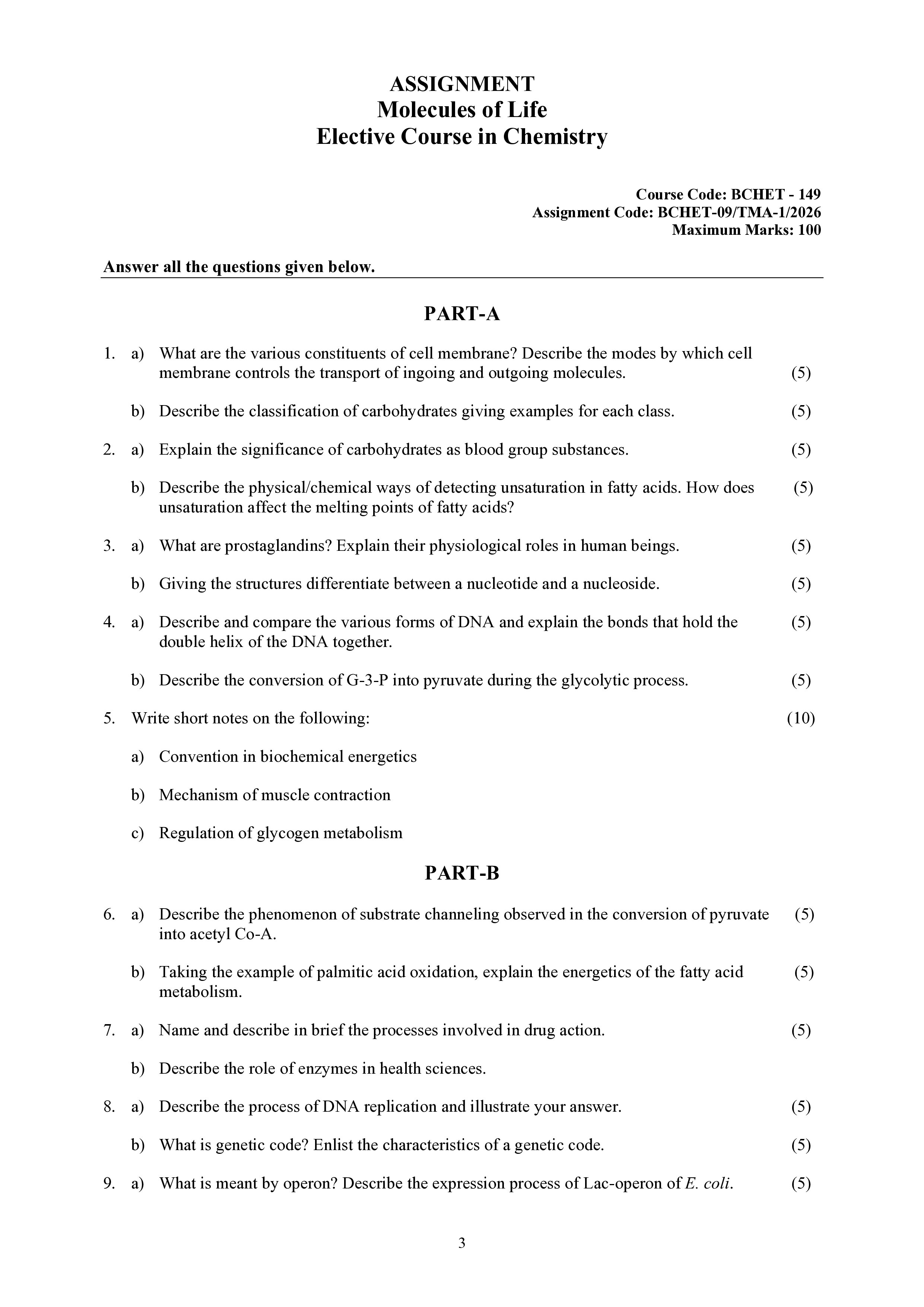 IGNOU BCHET 149 Solved Assignment 2026-26 – Molecules of Life (English) | IGNOU Students Portal