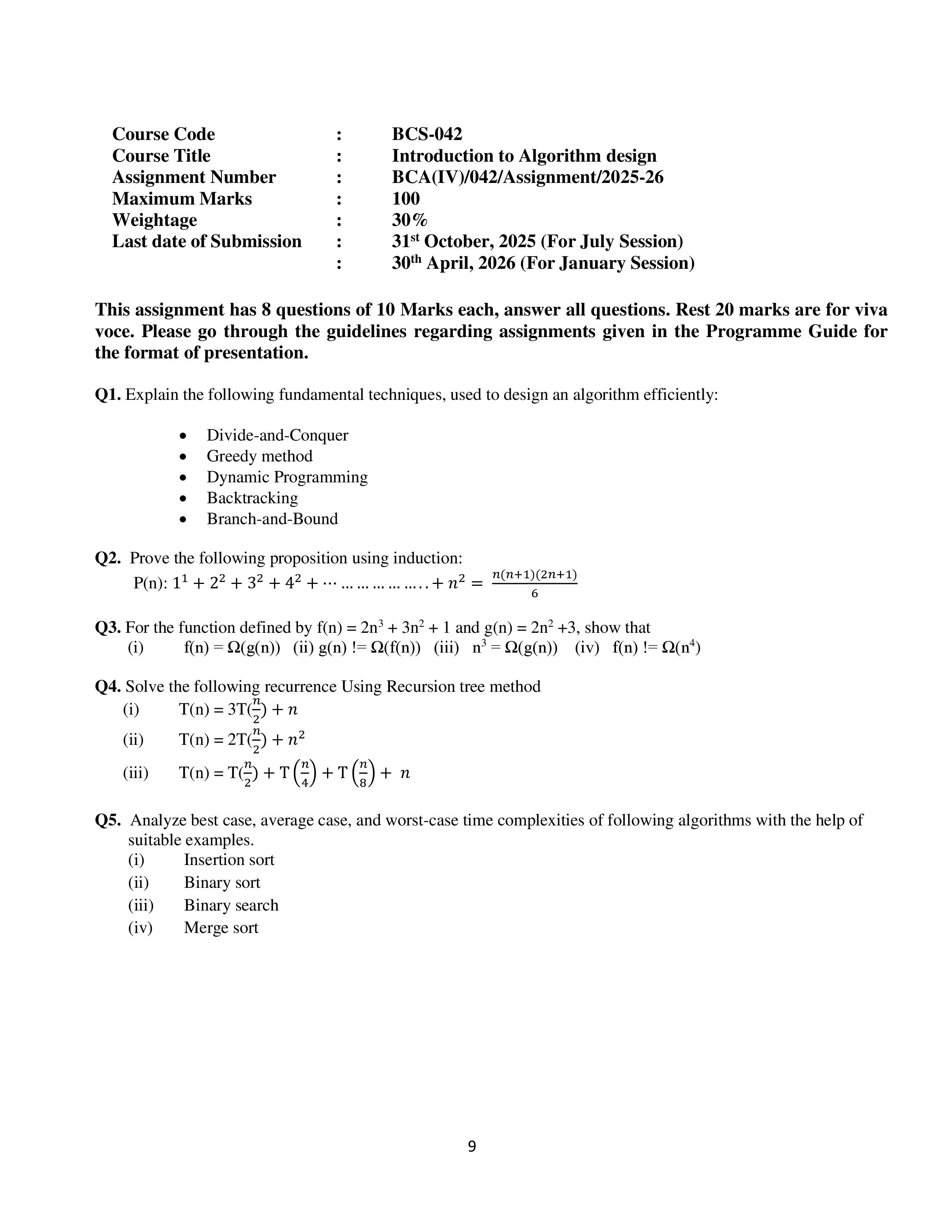 IGNOU BCS 042 Solved Assignment 2025-2026 – Introduction to Algorithm Design (English) | IGNOU Students Portal