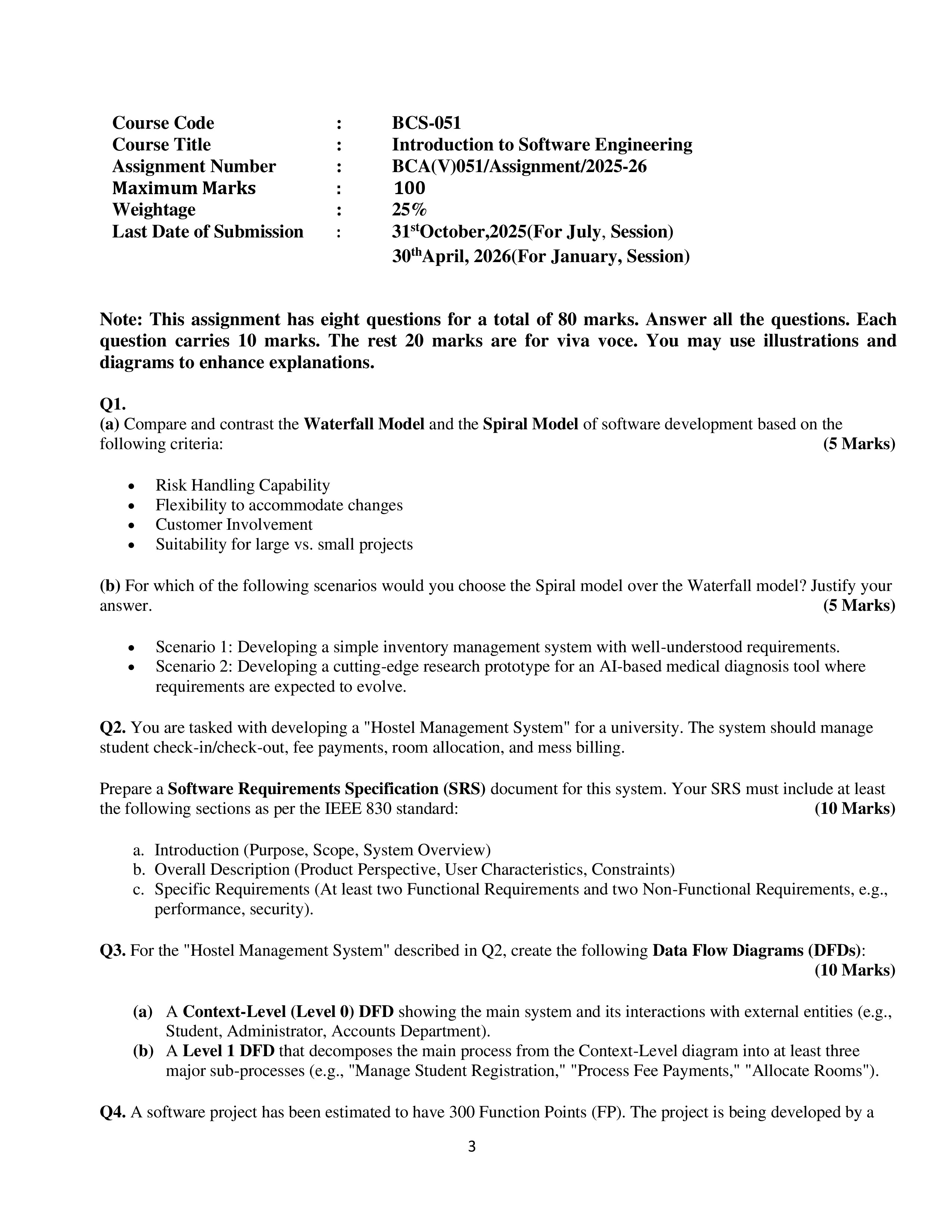 IGNOU BCS 051 Solved Assignment 2025-2026 – Introduction to Software Engineering (English) | IGNOU Students Portal