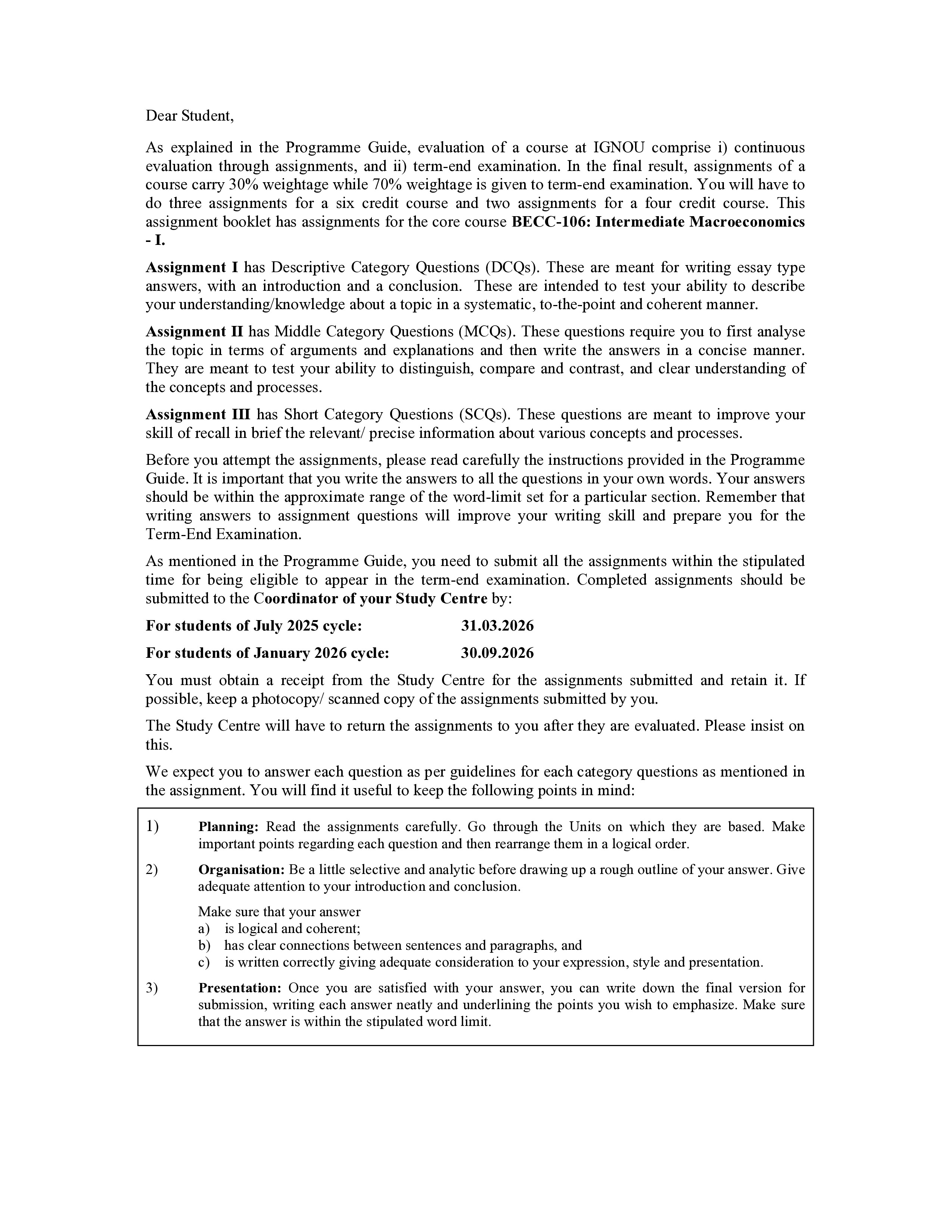 IGNOU BECC 106 Solved Assignment 2025-2026 – Intermediate Macroeconomics-I (English) | IGNOU Students Portal