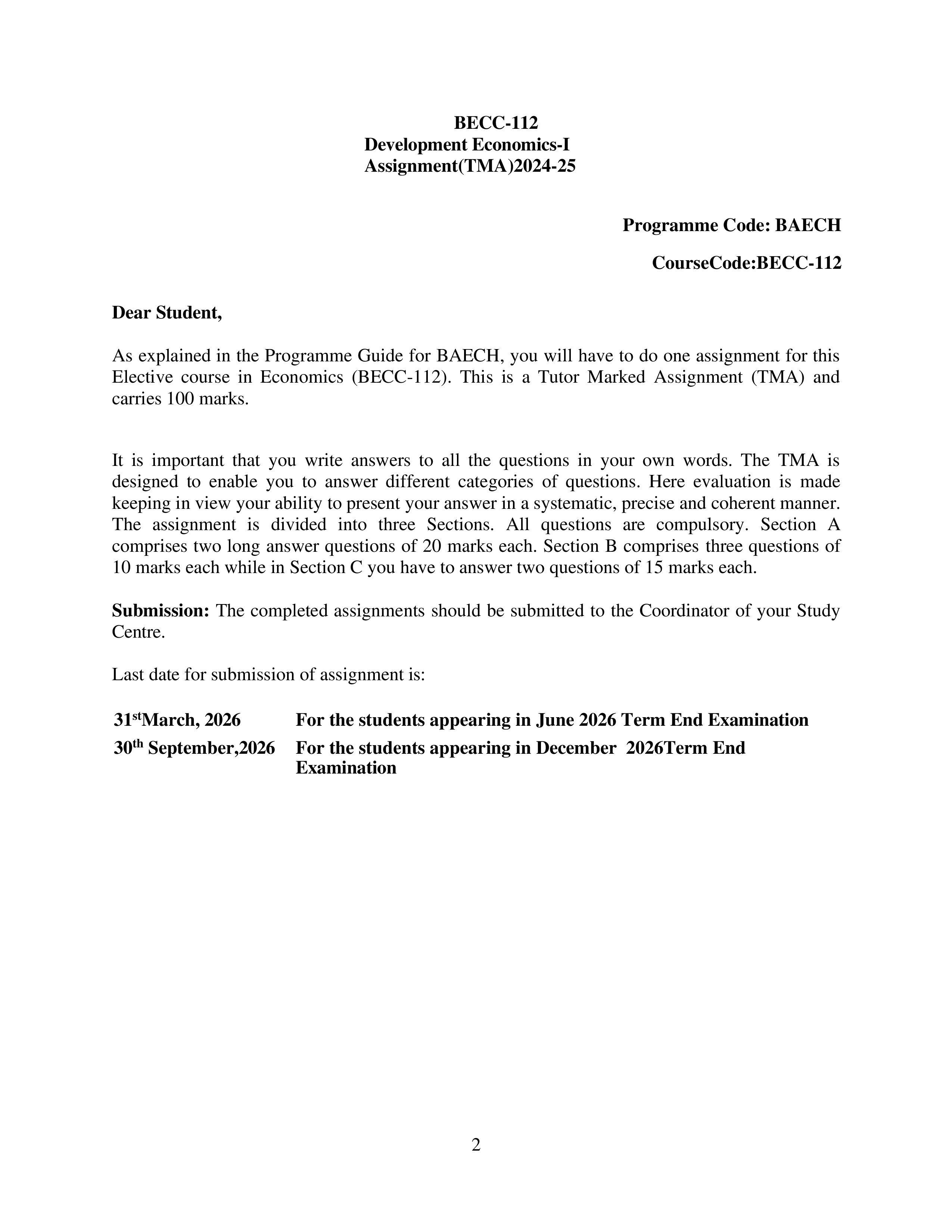 IGNOU BECC 112 Solved Assignment 2025-2026 – Development Economics-I (English) | IGNOU Students Portal
