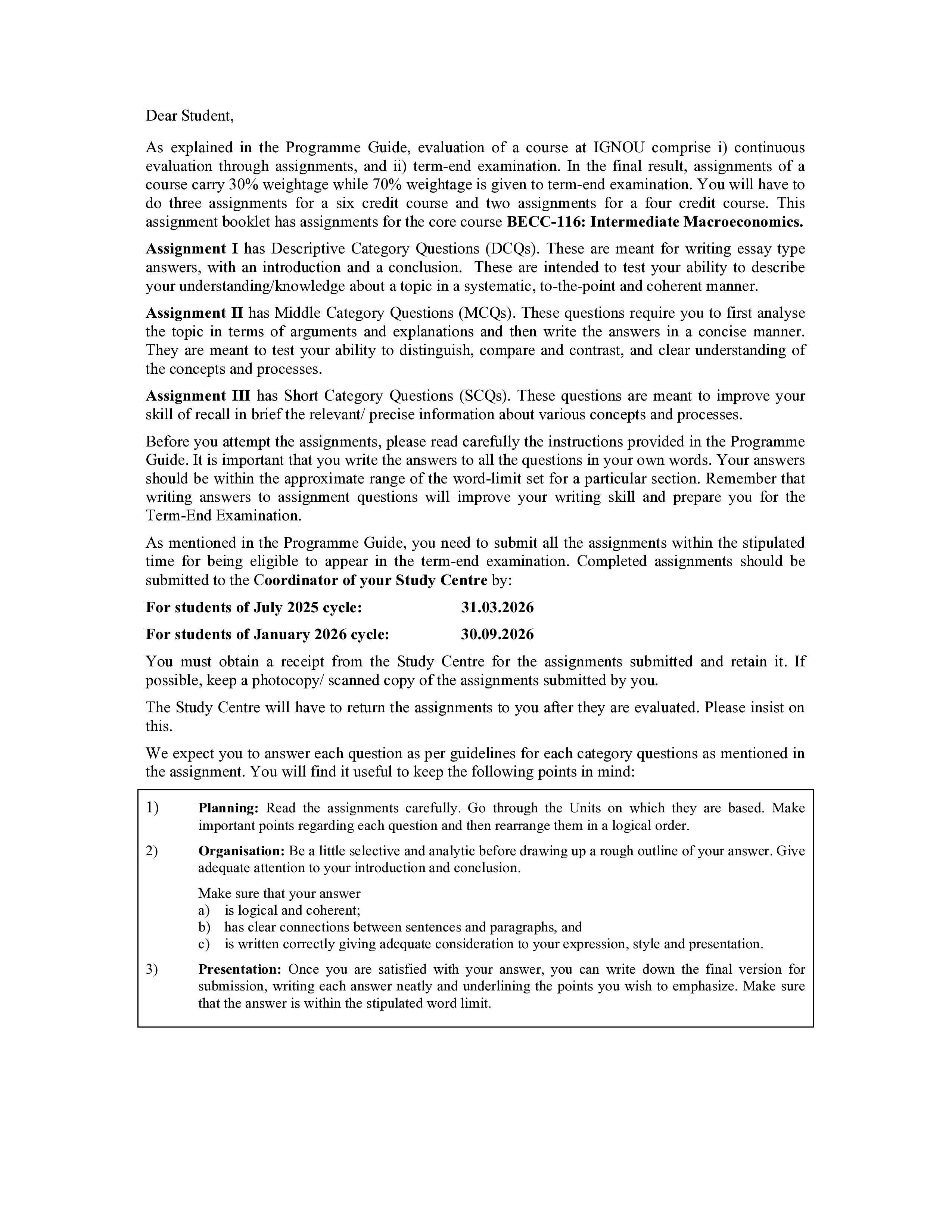 IGNOU BECC 116 Solved Assignment 2025-2026 – Intermediate Macroeconomics (English) | IGNOU Students Portal