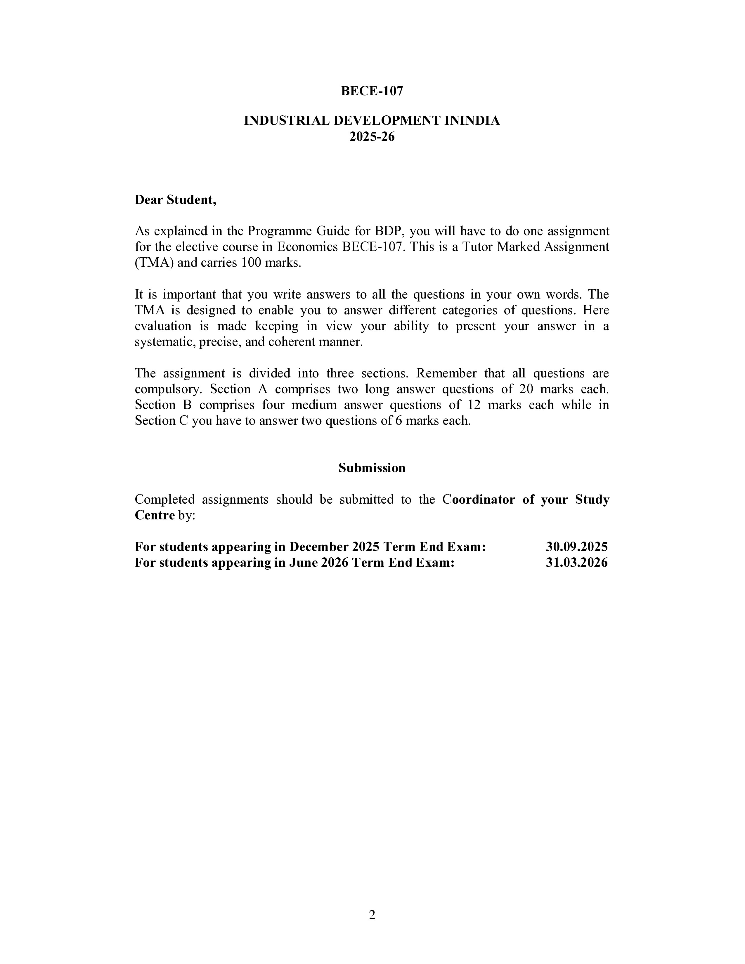 IGNOU BECE 107 Solved Assignment 2025-2026 – INDUSTRIAL DEVELOPMENT IN INDIA (English) | IGNOU Students Portal