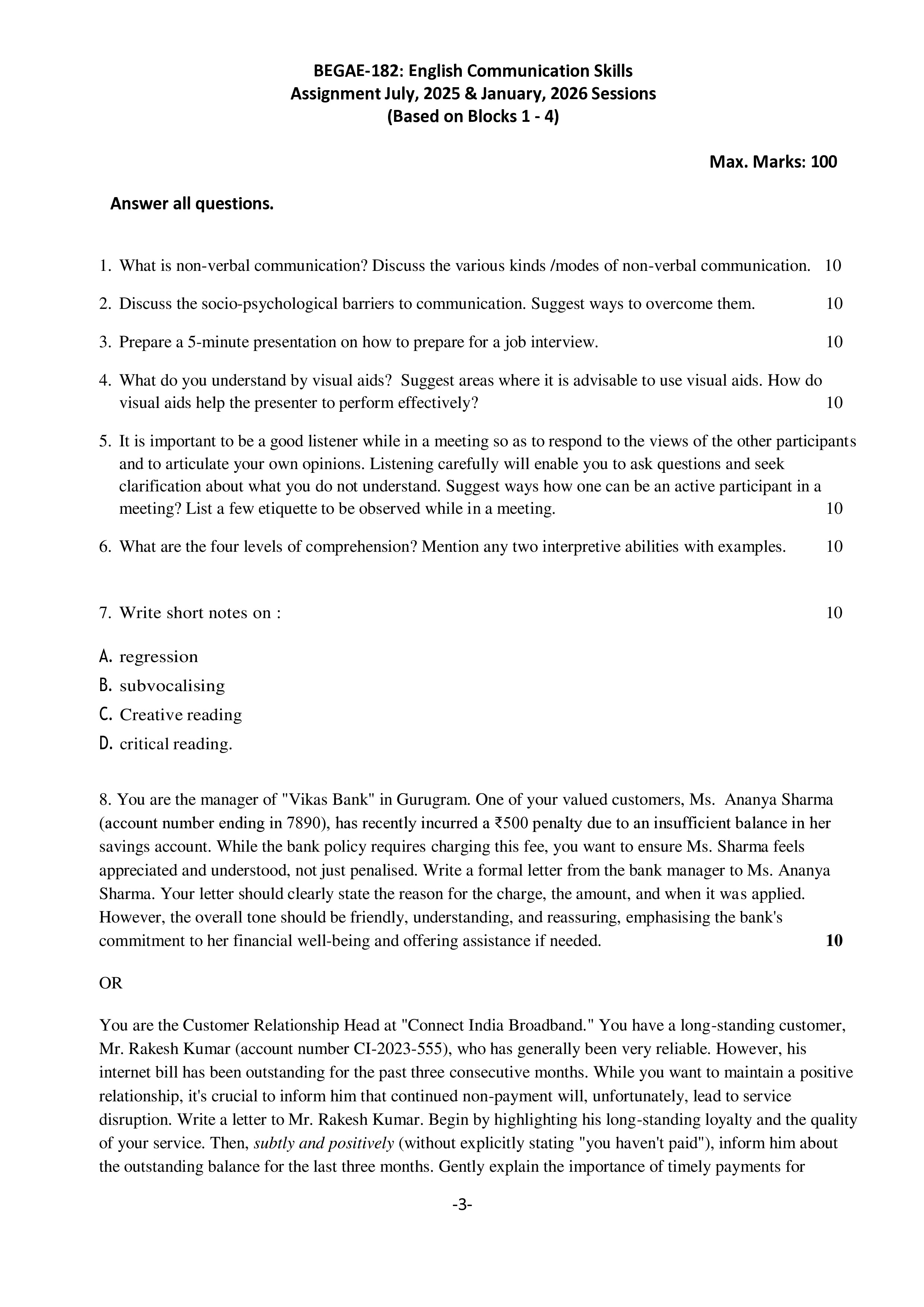 IGNOU BEGAE 182 Solved Assignment 2025-2026 – English Communication Skills (English) | IGNOU Students Portal