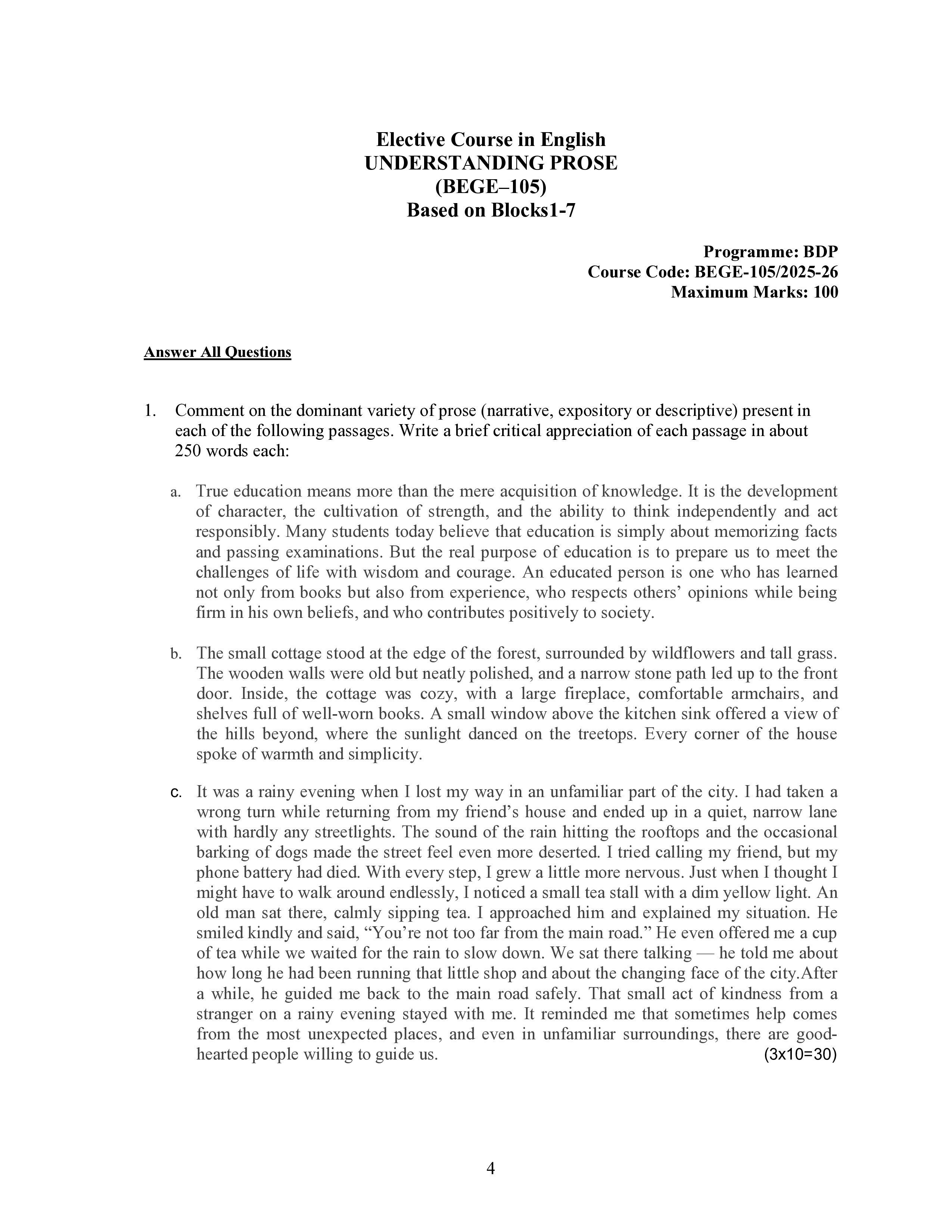 IGNOU BEGE 105 Solved Assignment 2025-2026 – Understanding Prose (English) | IGNOU Students Portal