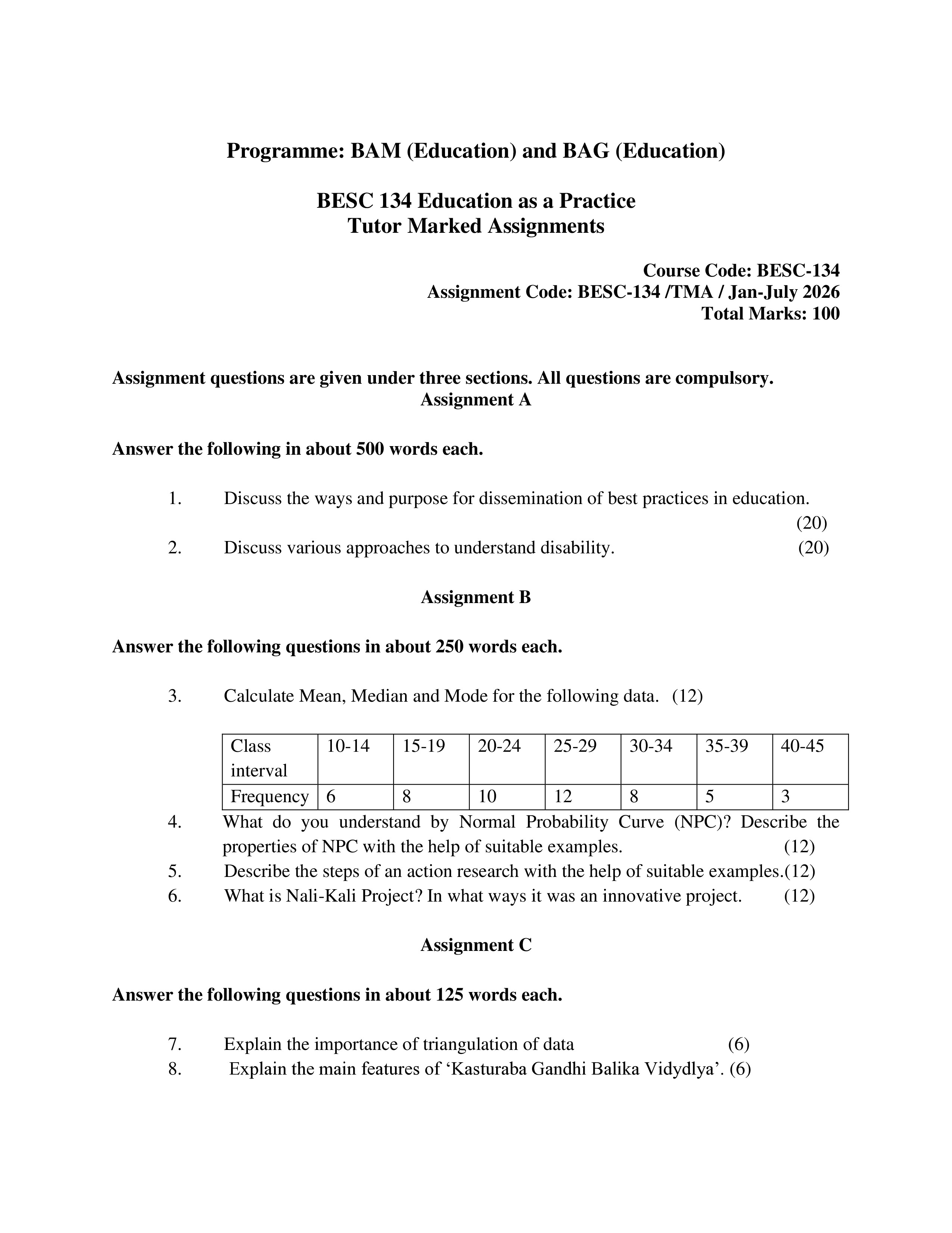 IGNOU BESC 134 Solved Assignment 2026-26 – Education as a Practice (English) | IGNOU Students Portal