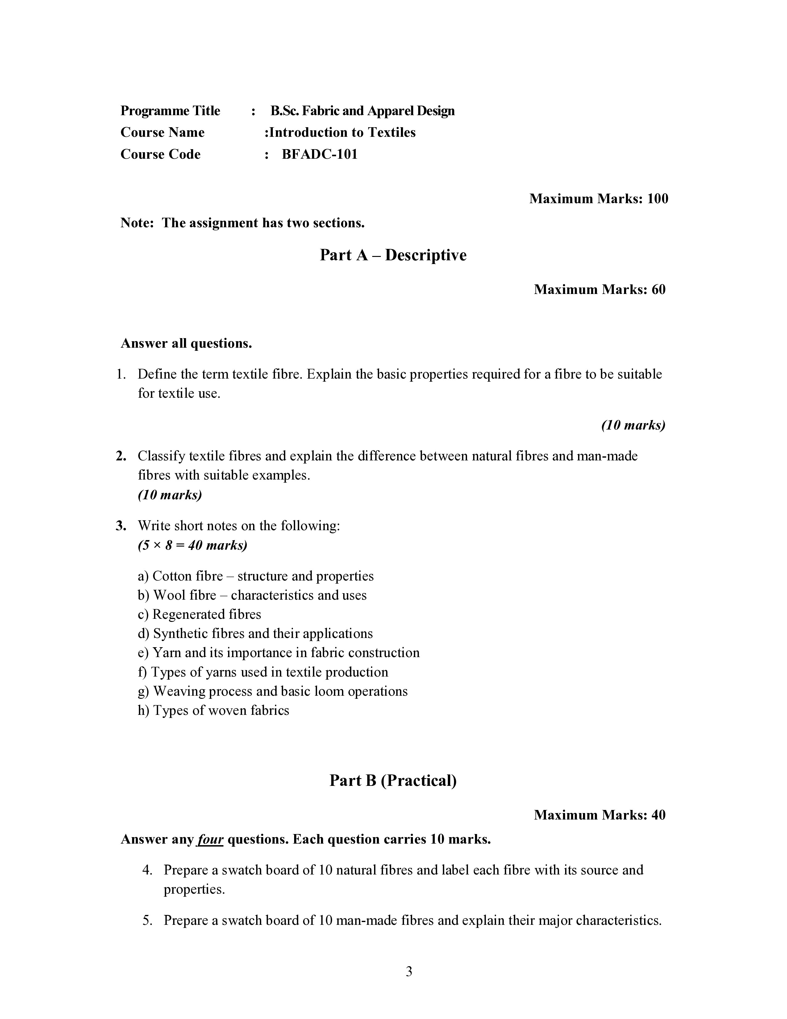 IGNOU BFADC 101 Solved Assignment 2026-26 – Introduction to Textiles (English) | IGNOU Students Portal
