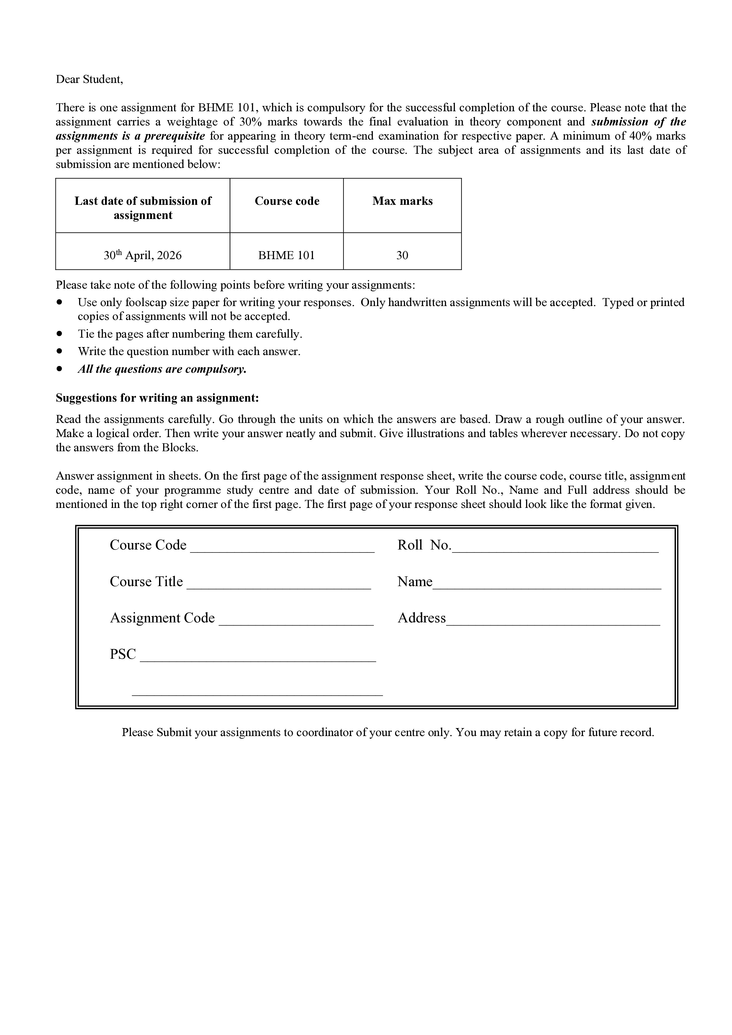 IGNOU BHME 101 Solved Assignment 2026-26 – Inter-Relationship Between Health and Environment (English) | IGNOU Students Portal