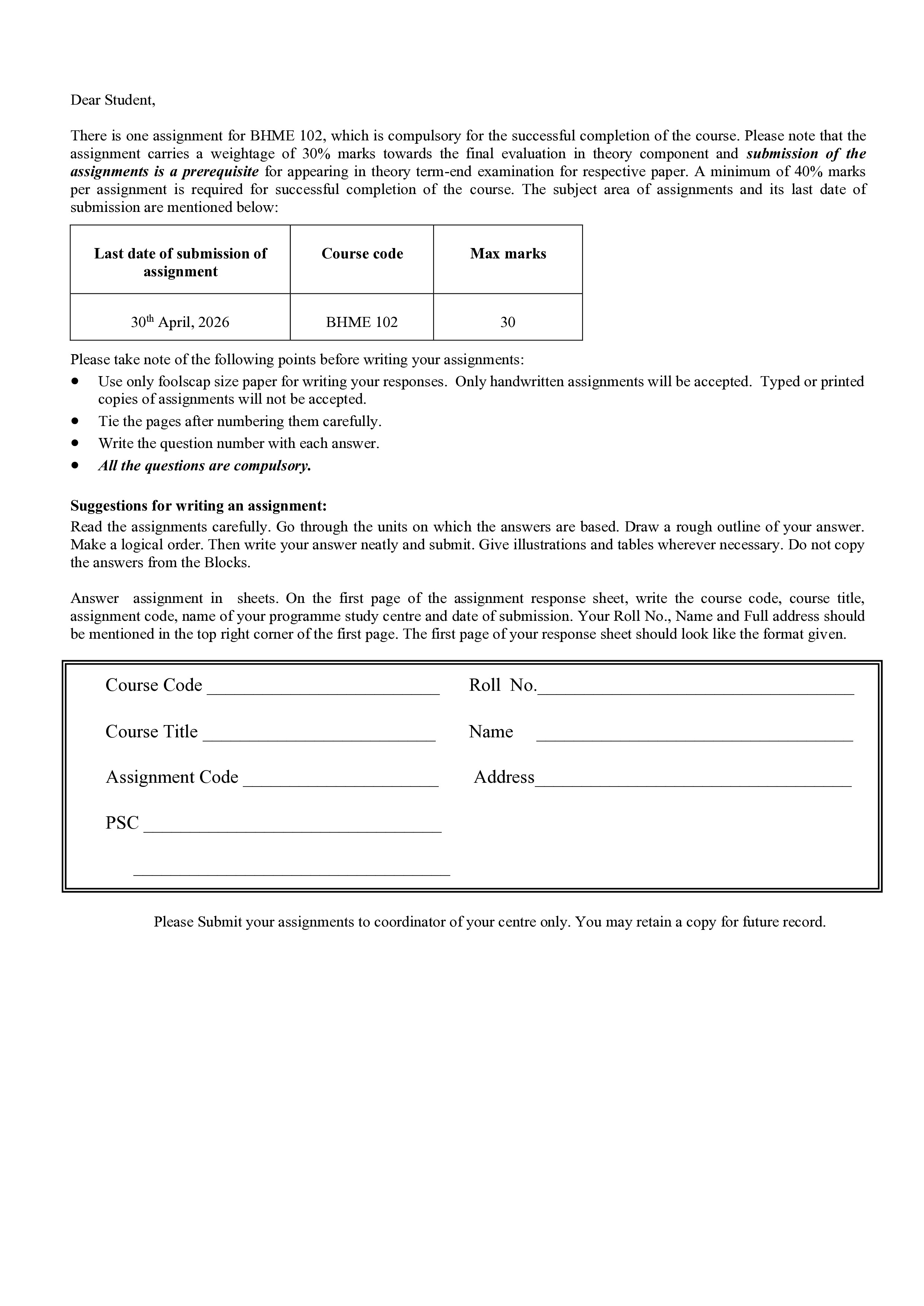 IGNOU BHME 102 Solved Assignment 2026-26 – Worker Safety and Patient Safety (English) | IGNOU Students Portal