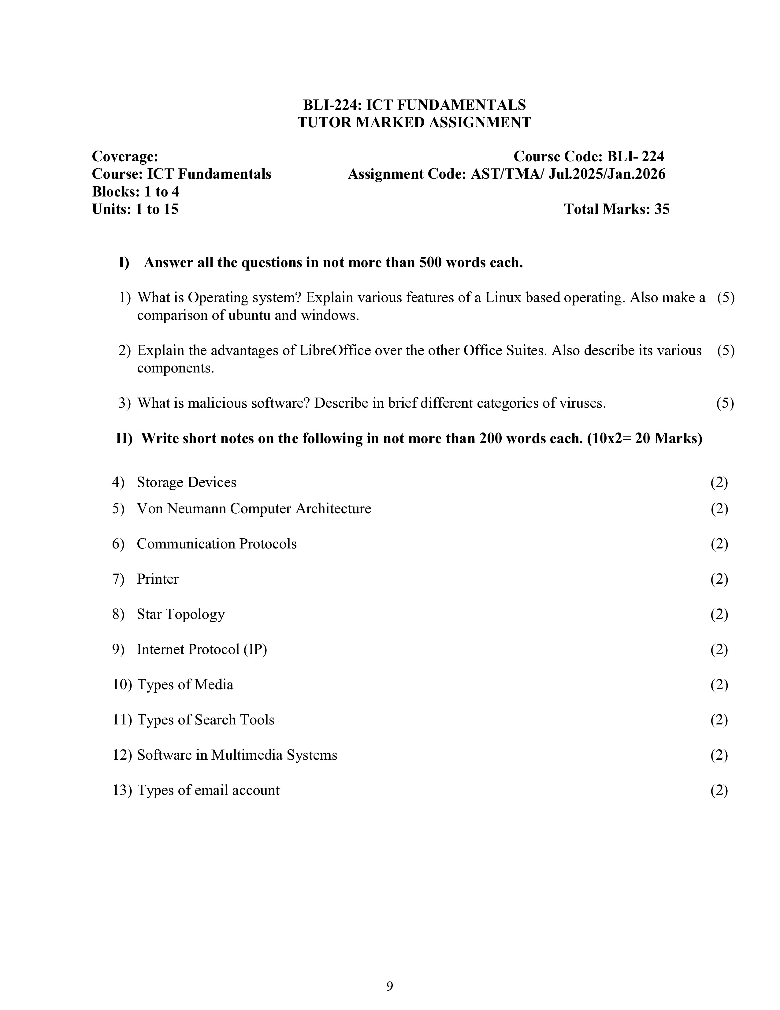 IGNOU BLI 224 Solved Assignment 2025-2026 – ICT Fundamentals (English) | IGNOU Students Portal