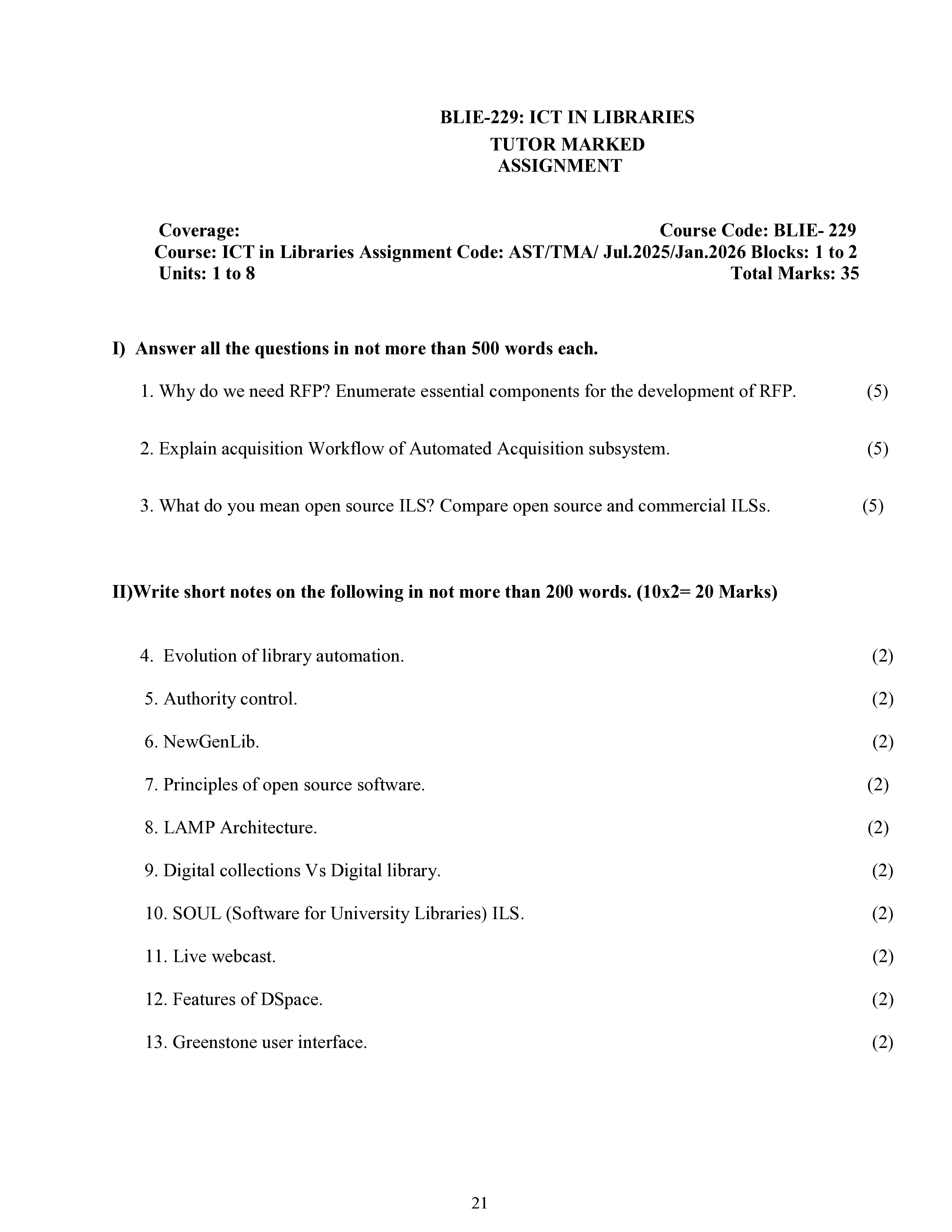 IGNOU BLIE 229 Solved Assignment 2025-2026 – ICT in Libraries (English) | IGNOU Students Portal