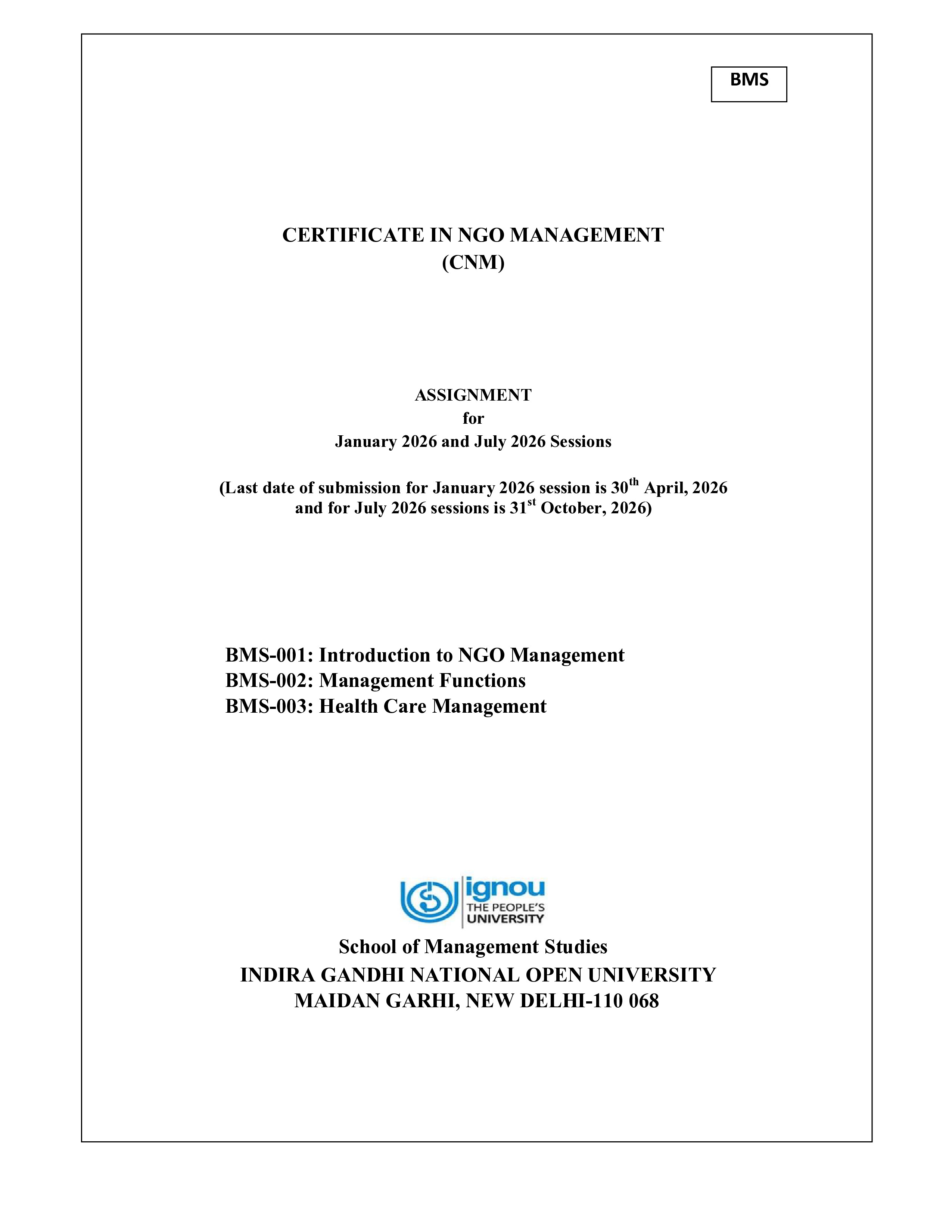 IGNOU BMS 003 Solved Assignment 2026-26 – Health Care Management (English) | IGNOU Students Portal