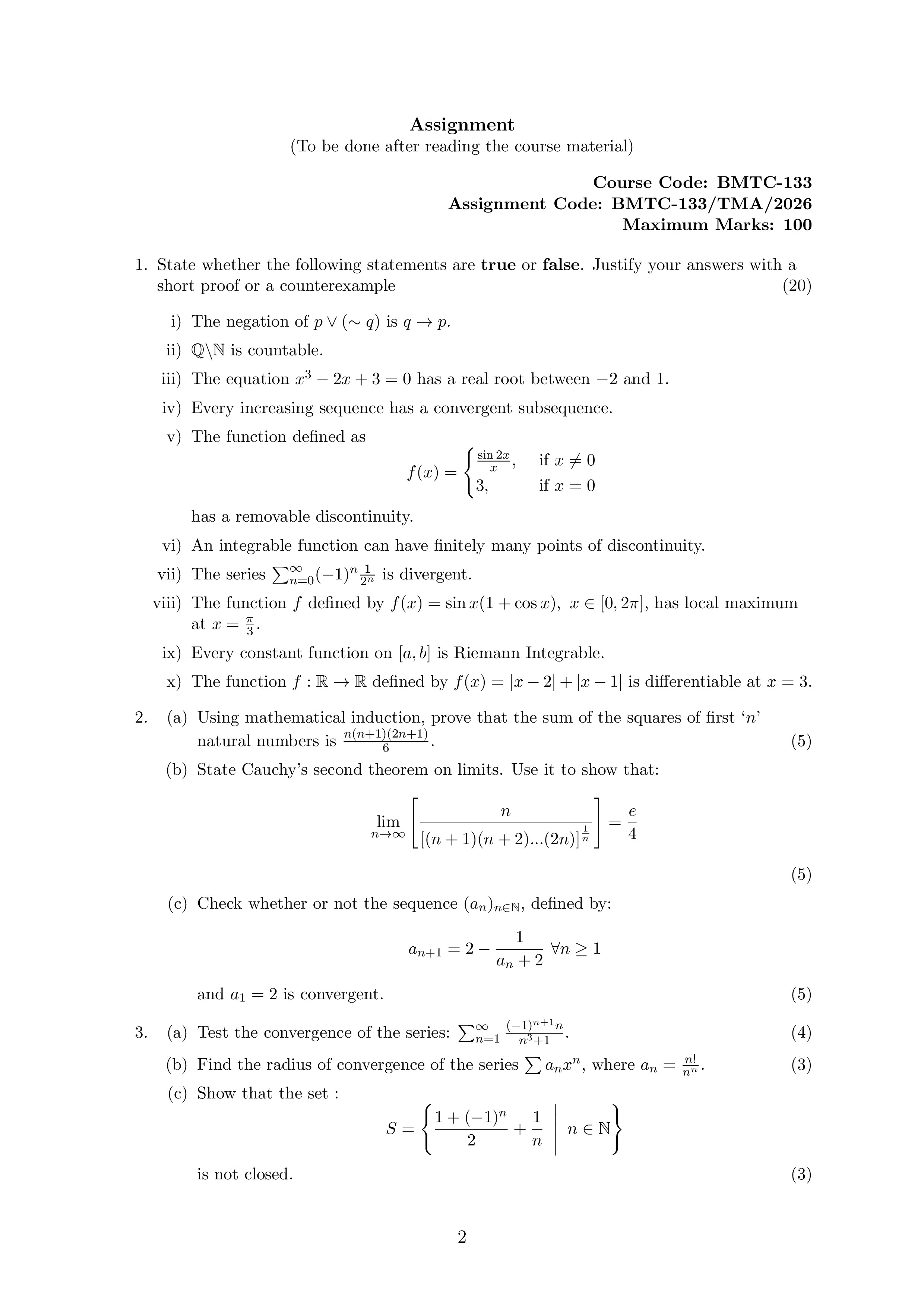 IGNOU BMTC 133 Solved Assignment 2026-26 – Real Analysis (English) | IGNOU Students Portal