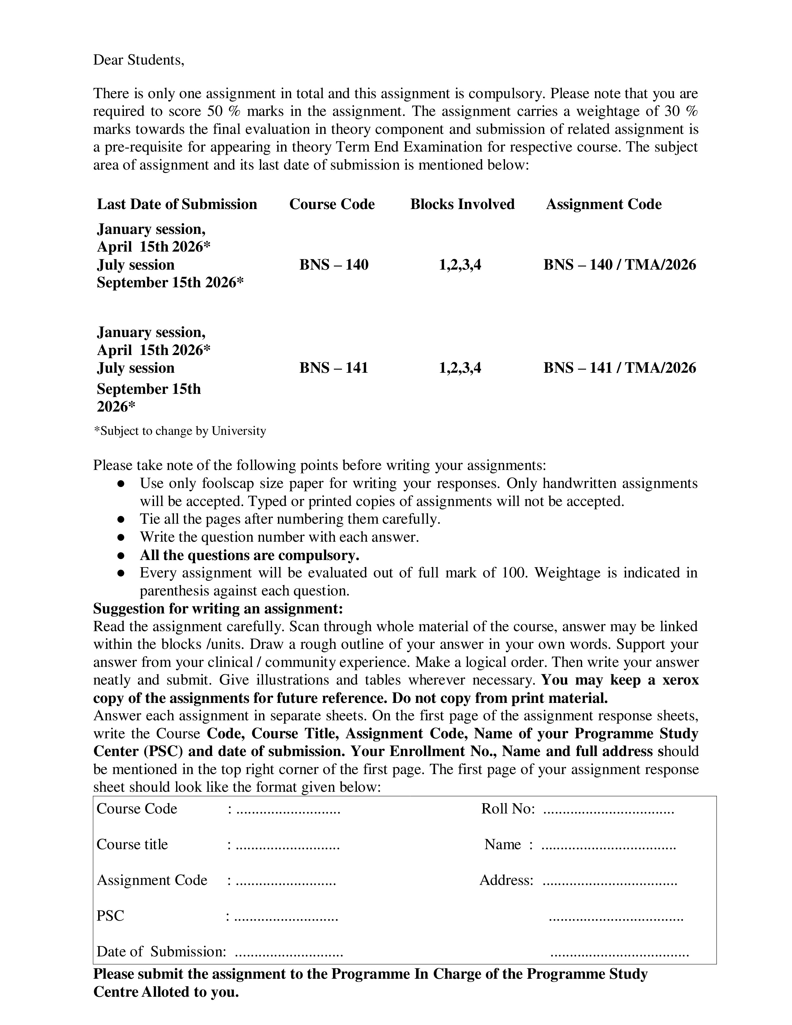 IGNOU BNS 140 Solved Assignment 2026-26 – First AidIntroduction and common Emergencies (English) | IGNOU Students Portal