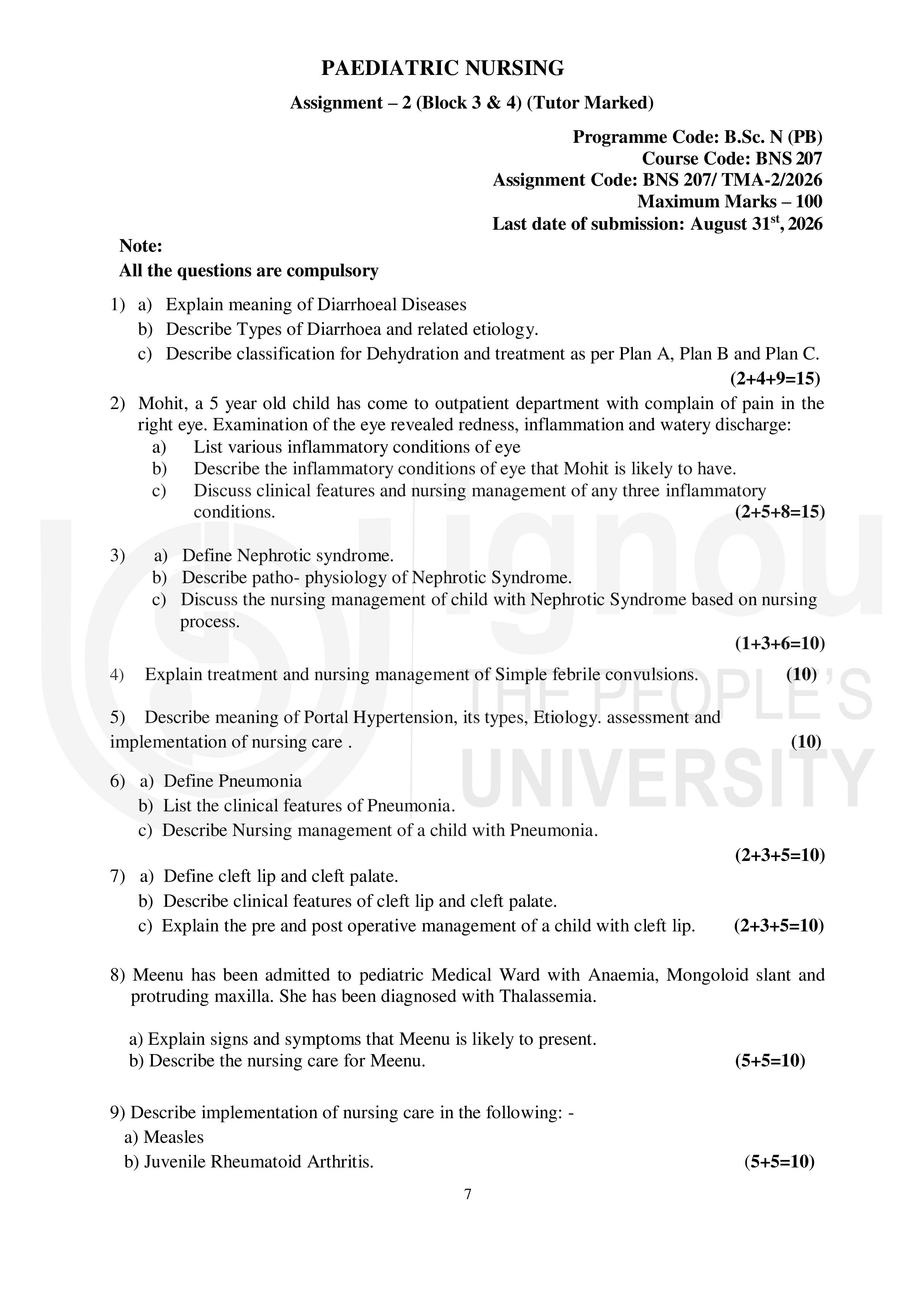 IGNOU BNS 207 Solved Assignment 2026-26 – Paediatric Nursing (English) | IGNOU Students Portal