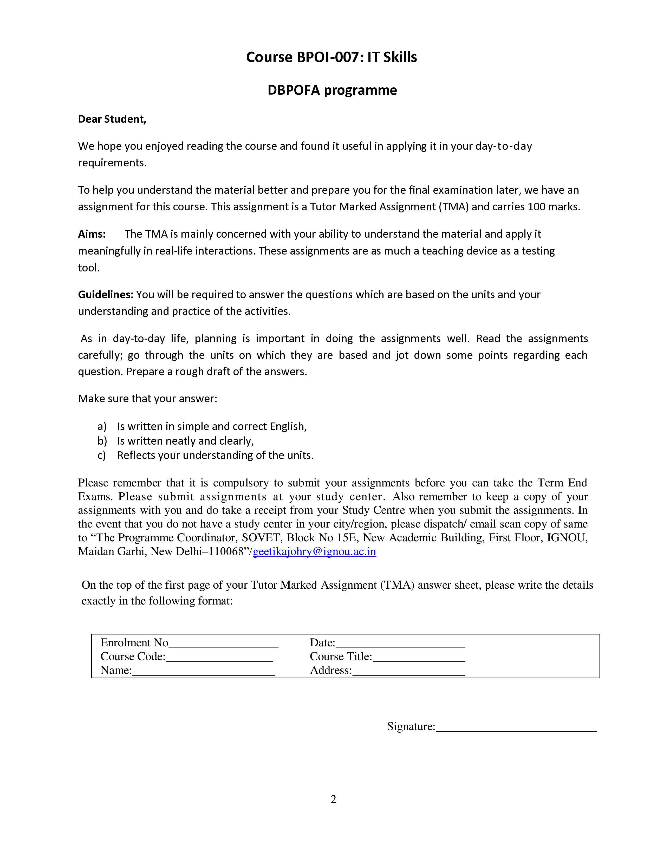 IGNOU BPOI 007 Solved Assignment 2026-26 – IT SKILLS (English) | IGNOU Students Portal