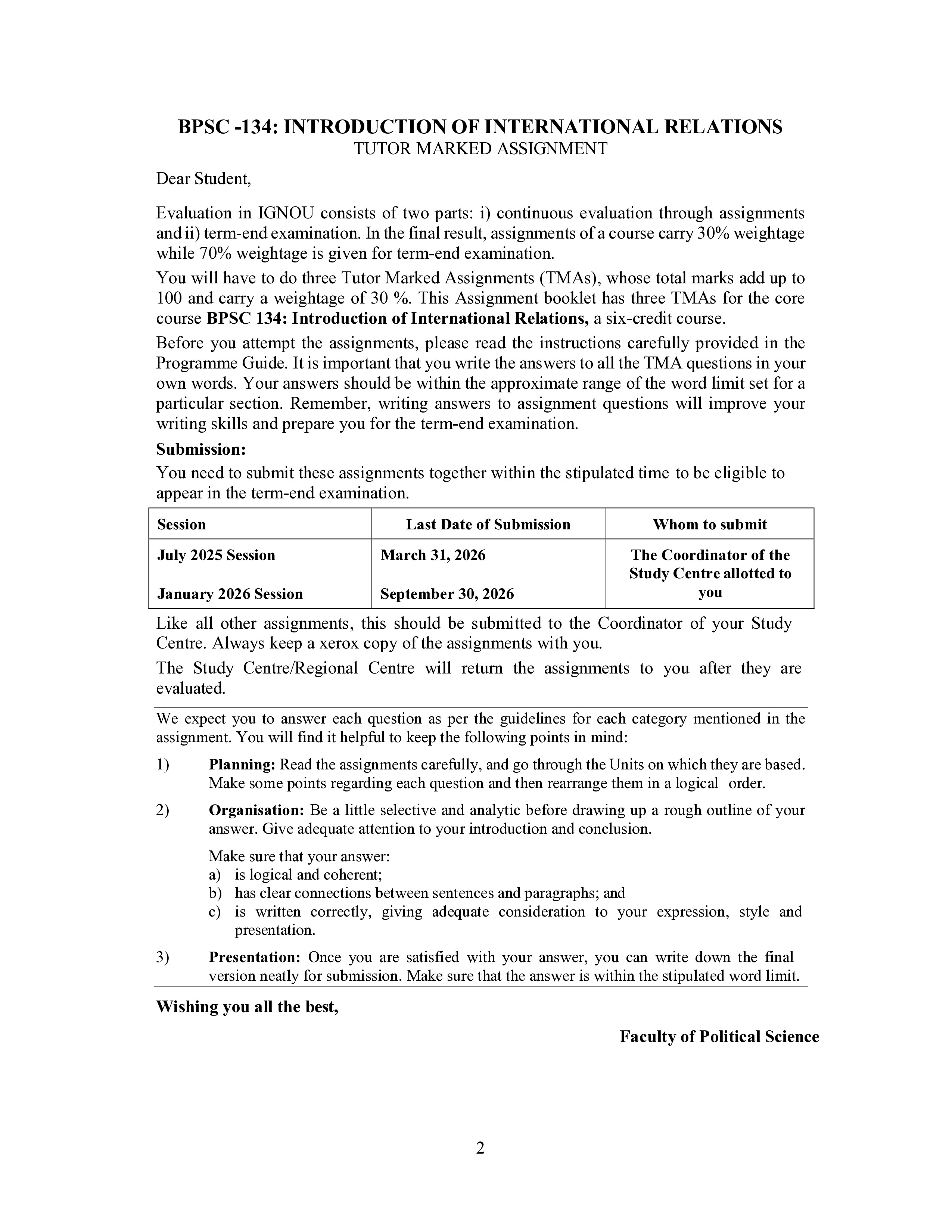 IGNOU BPSC 134 Solved Assignment 2025-2026 – Introduction of International Relations (English) | IGNOU Students Portal