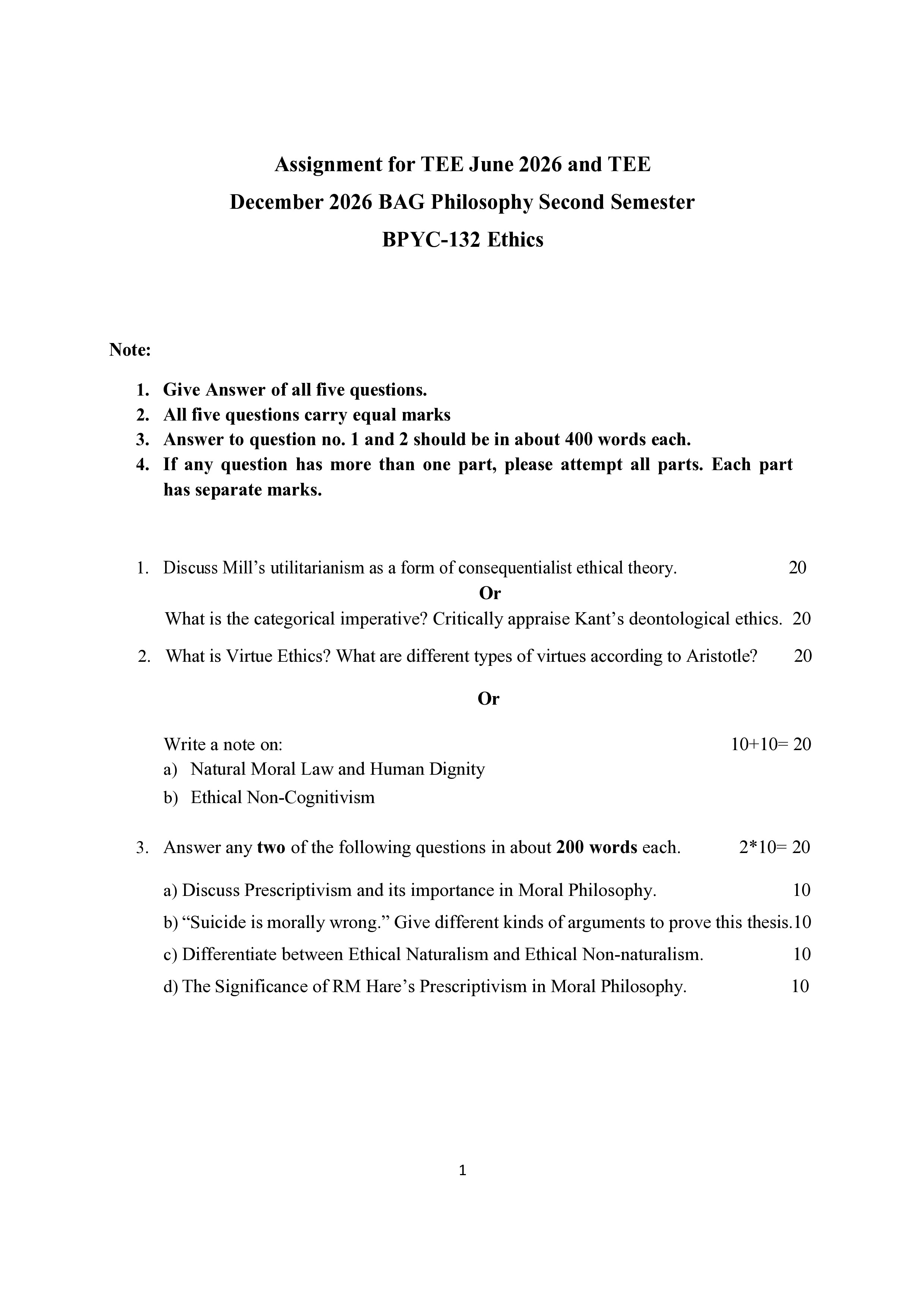 IGNOU BPYC 132 Solved Assignment 2026-26 – Ethics (English) | IGNOU Students Portal