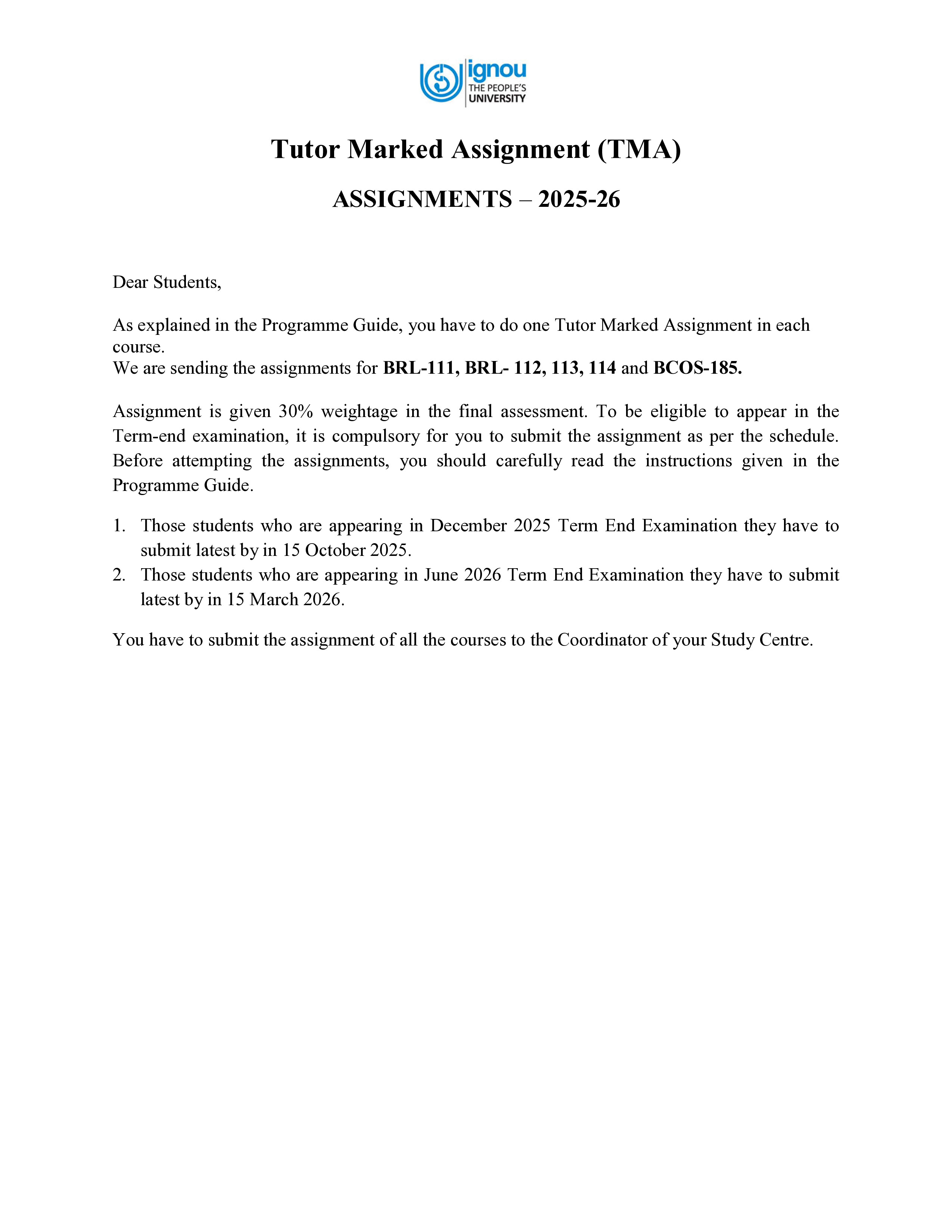 IGNOU BRL 114 Solved Assignment 2025-2026 – Visual Merchandising (English) | IGNOU Students Portal