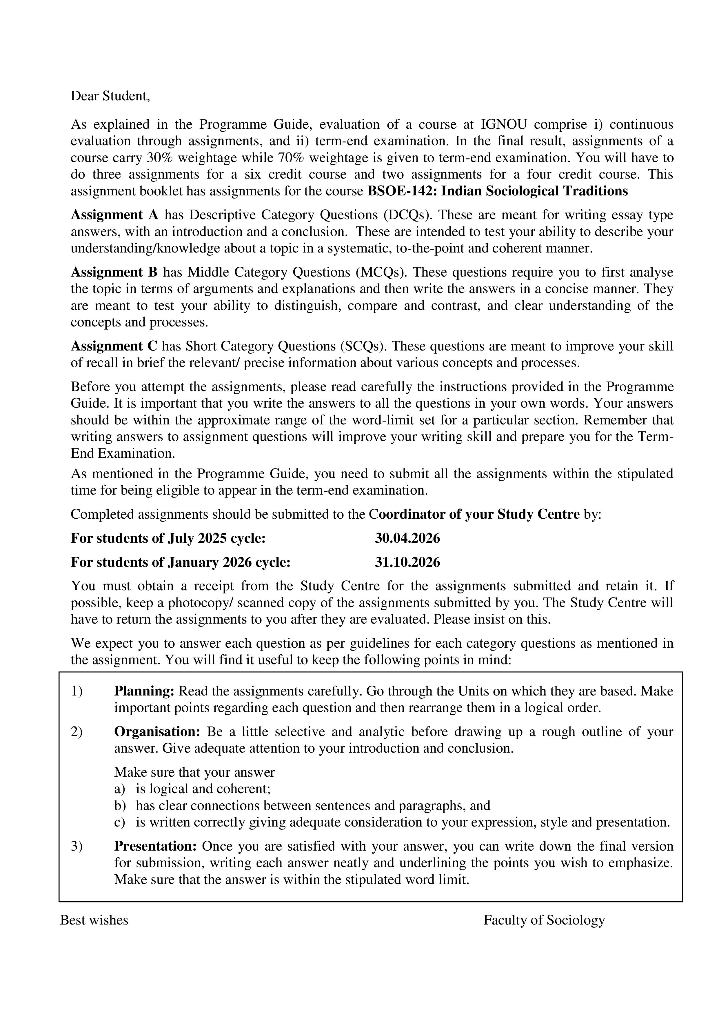IGNOU BSOE 142 Solved Assignment 2025-2026 – Indian Sociological Traditions (English) | IGNOU Students Portal