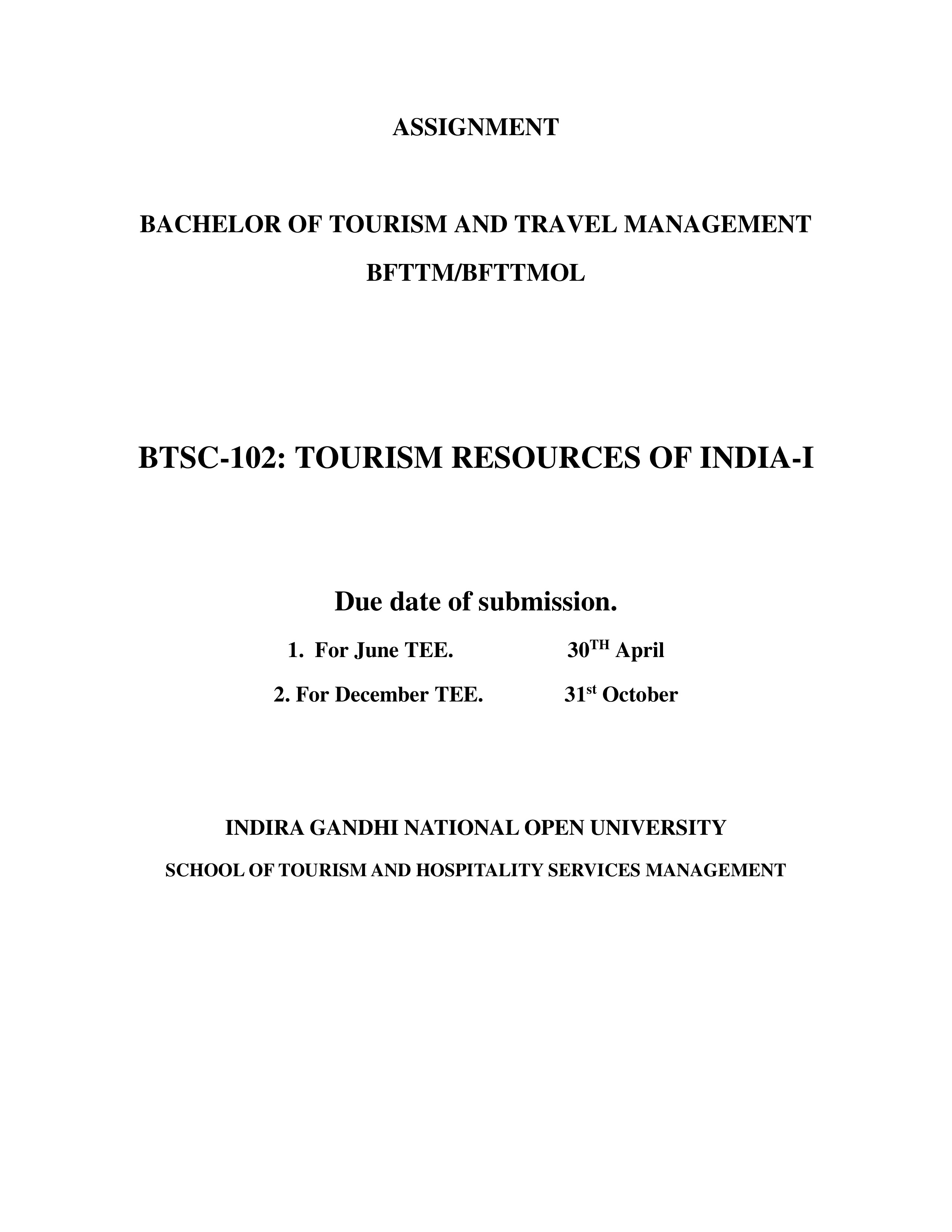 IGNOU BTSC 102 Solved Assignment 2025-2026 – Tourism Resources of India-I (English) | IGNOU Students Portal