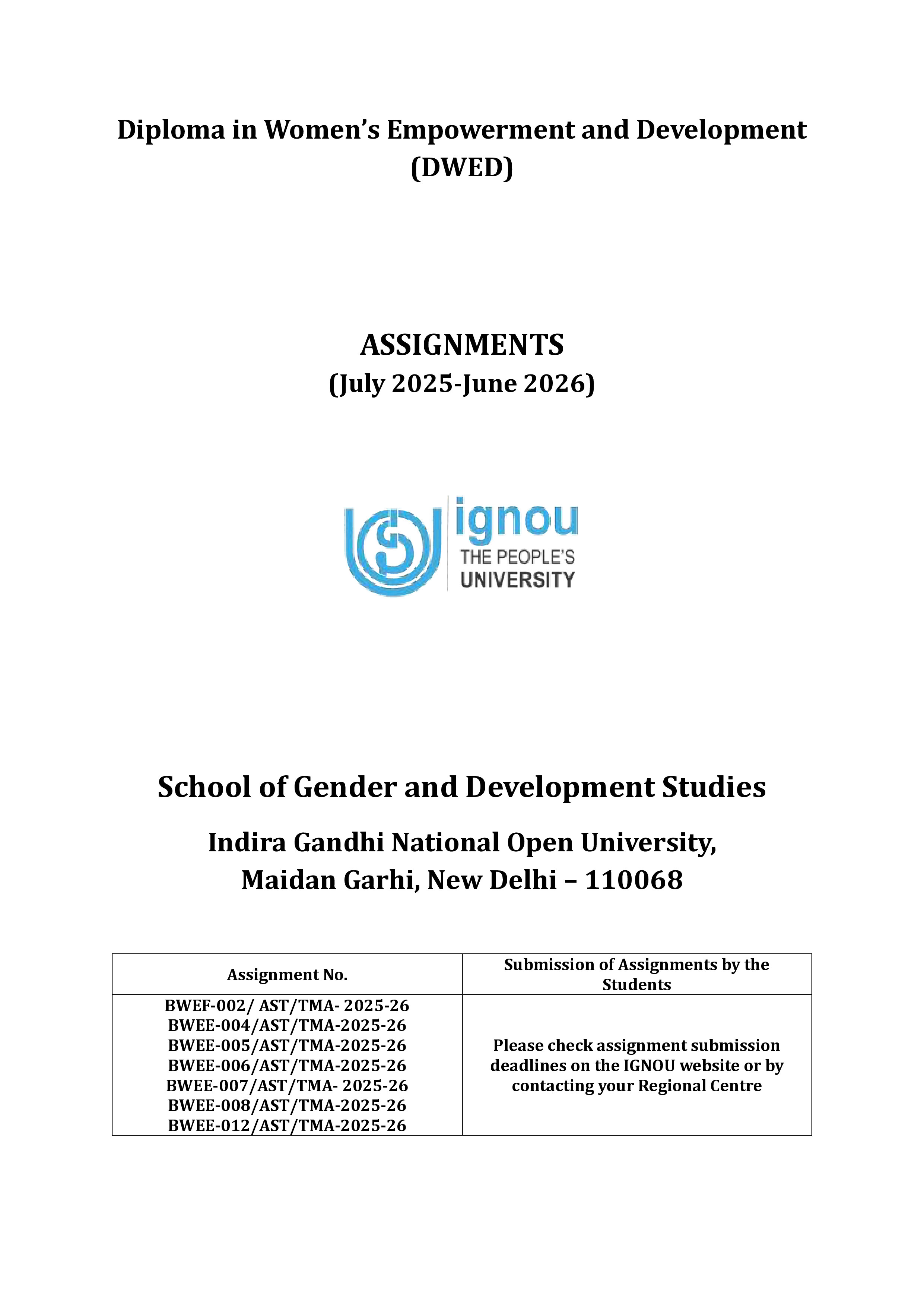 IGNOU BWEE 004 Solved Assignment 2025-2026 – Strategies for Women’s Empowerment (English) | IGNOU Students Portal