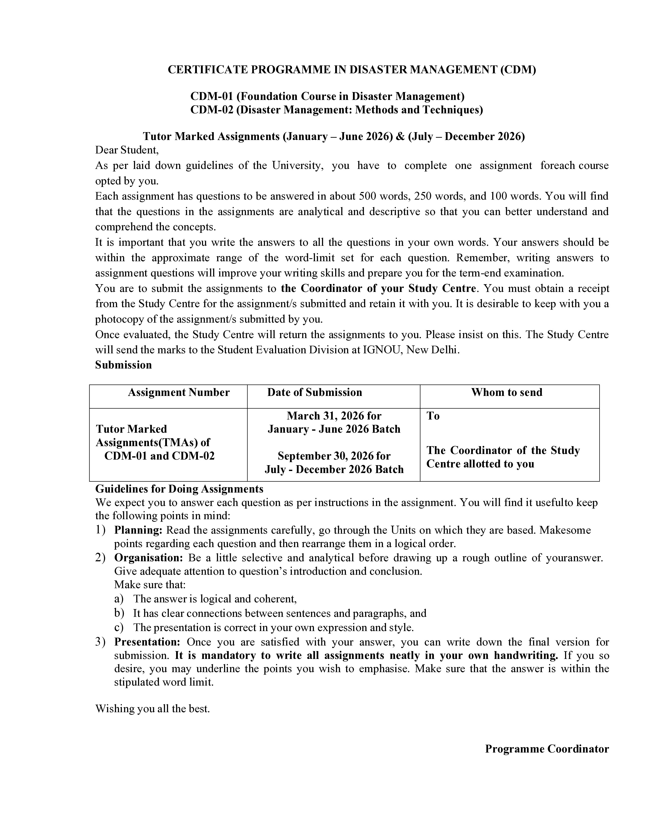 IGNOU CDM 001 Solved Assignment 2026-26 – Foundation Course in Disaster Management (English) | IGNOU Students Portal