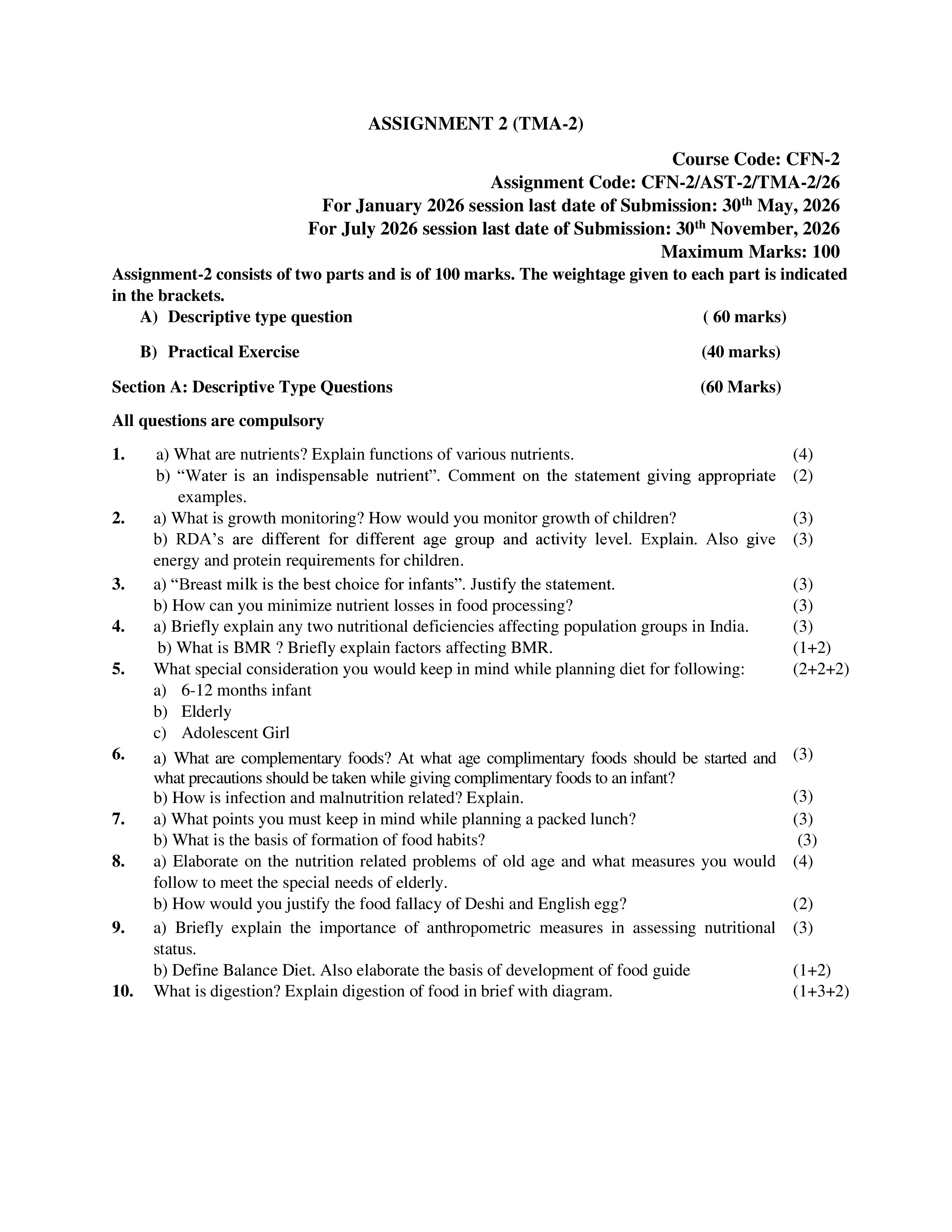 IGNOU CFN 002 Solved Assignment 2025-2026 – Your Food and its Utilisation (English) | IGNOU Students Portal