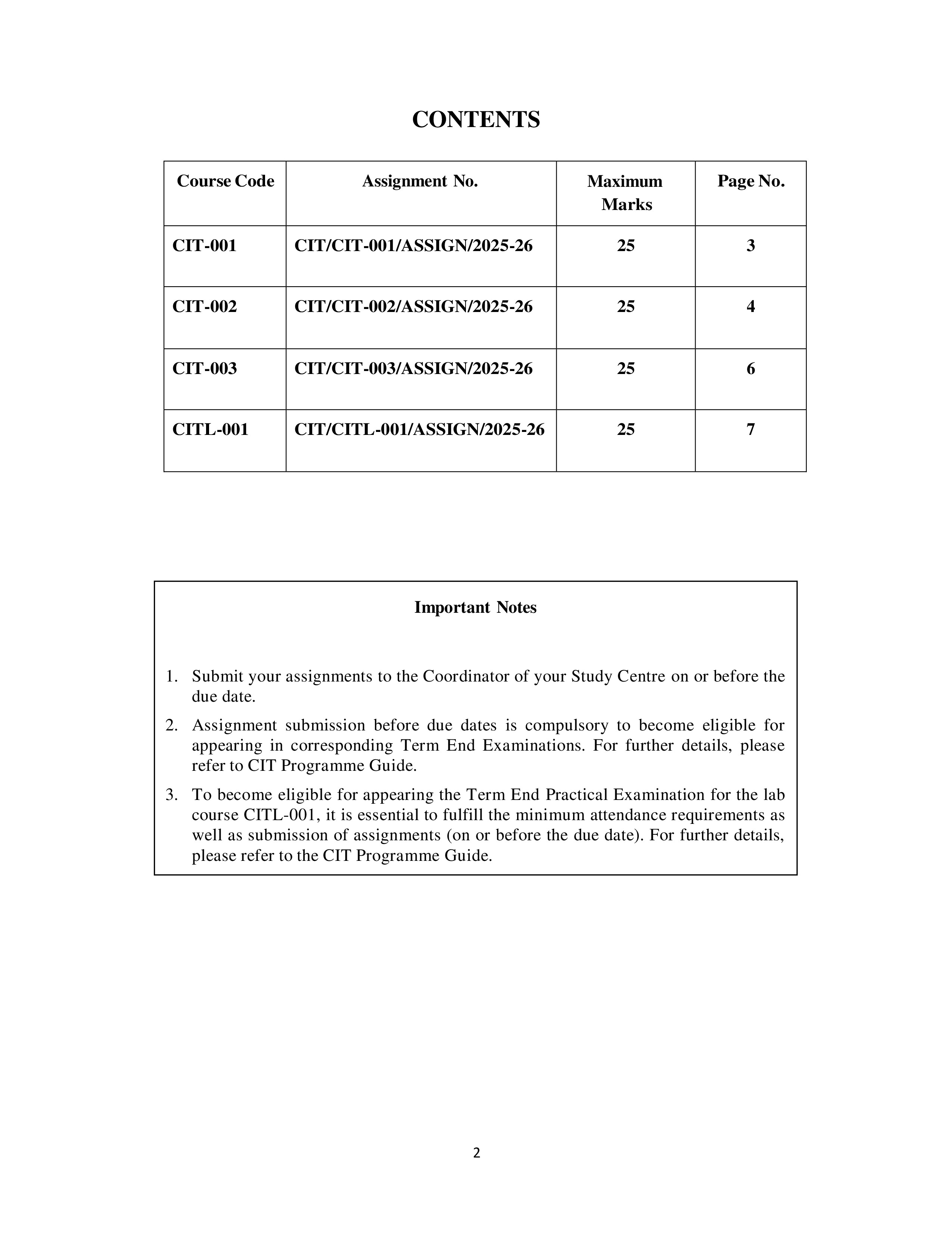 IGNOU CIT 001 Solved Assignment 2025-2026 – Fundamentals of Computer Systems (English) | IGNOU Students Portal