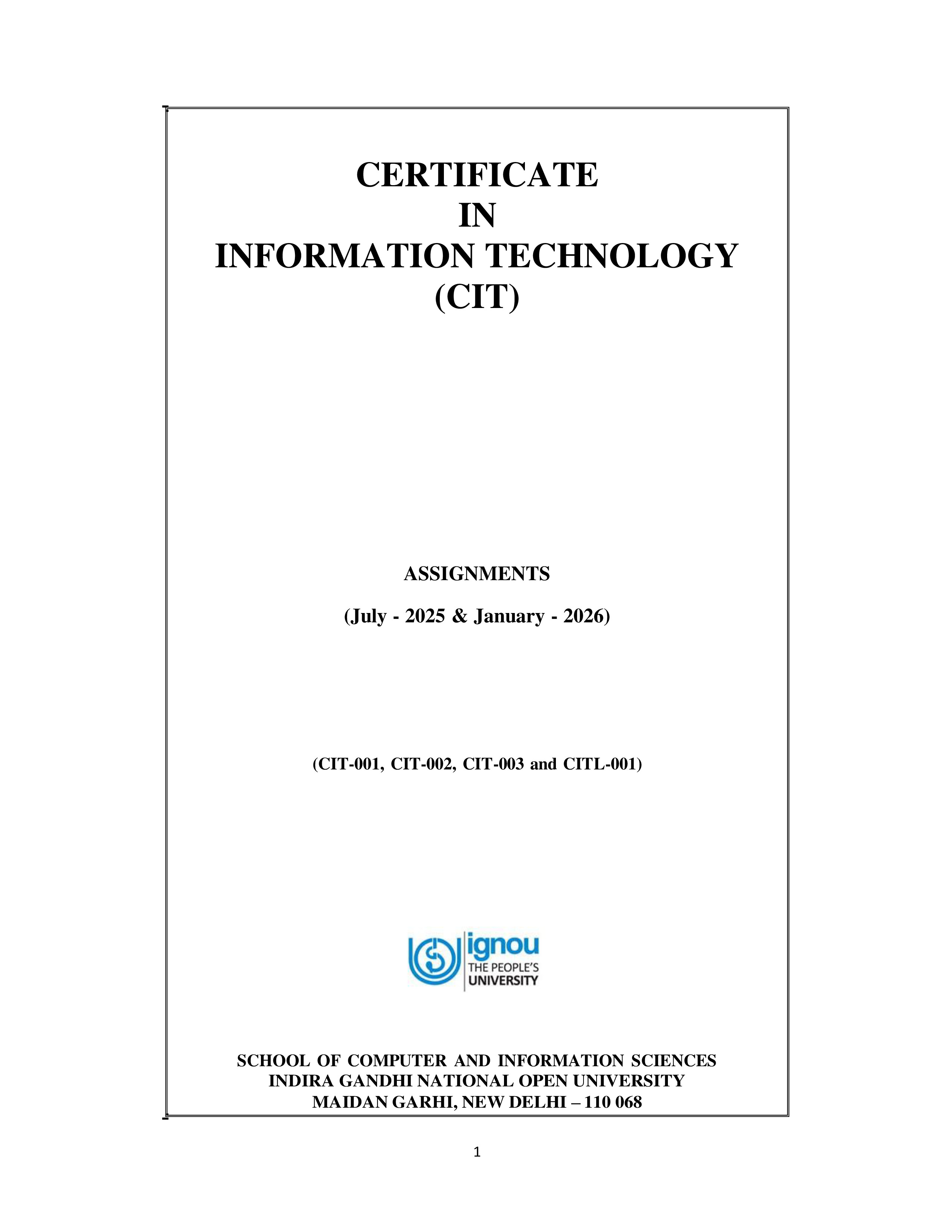 IGNOU CIT 003 Solved Assignment 2025-2026 – Web based Technologies and Multimedia Applications (English) | IGNOU Students Portal