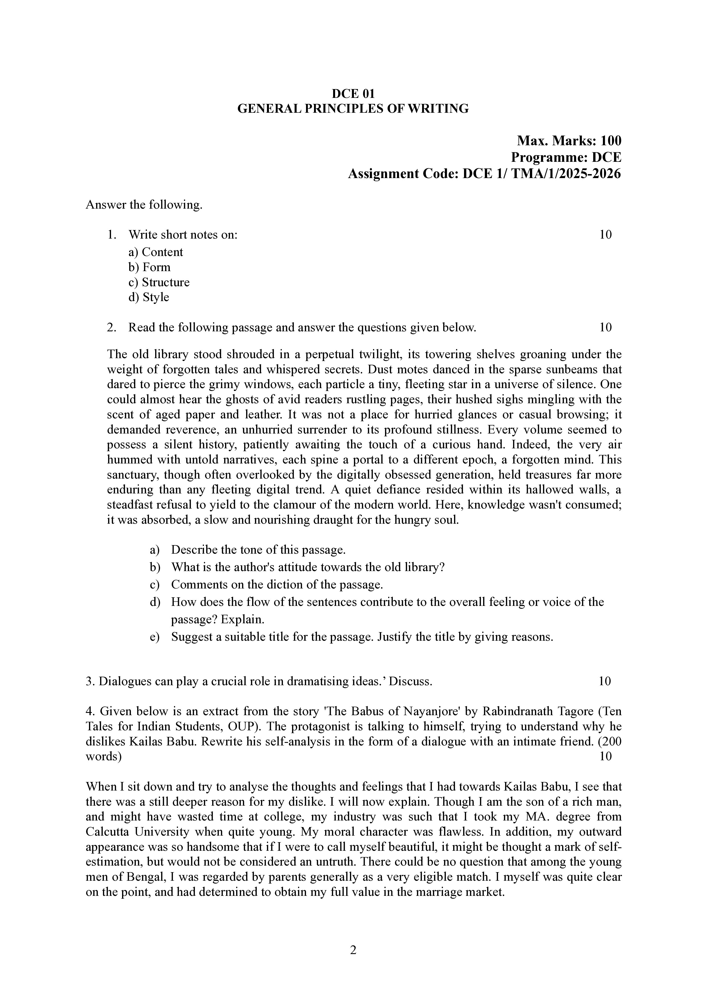 IGNOU DCE 001 Solved Assignment 2025-2026 – General Principles of Writing (English) | IGNOU Students Portal