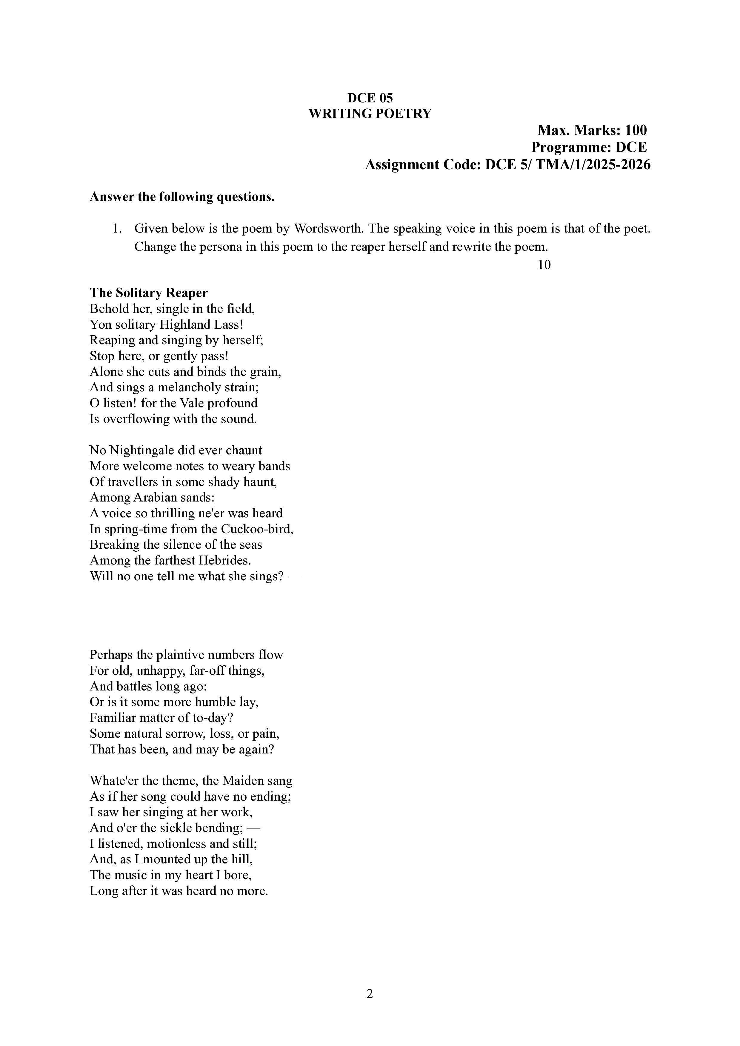 IGNOU DCE 005 Solved Assignment 2025-2026 – Writing Poetry (English) | IGNOU Students Portal