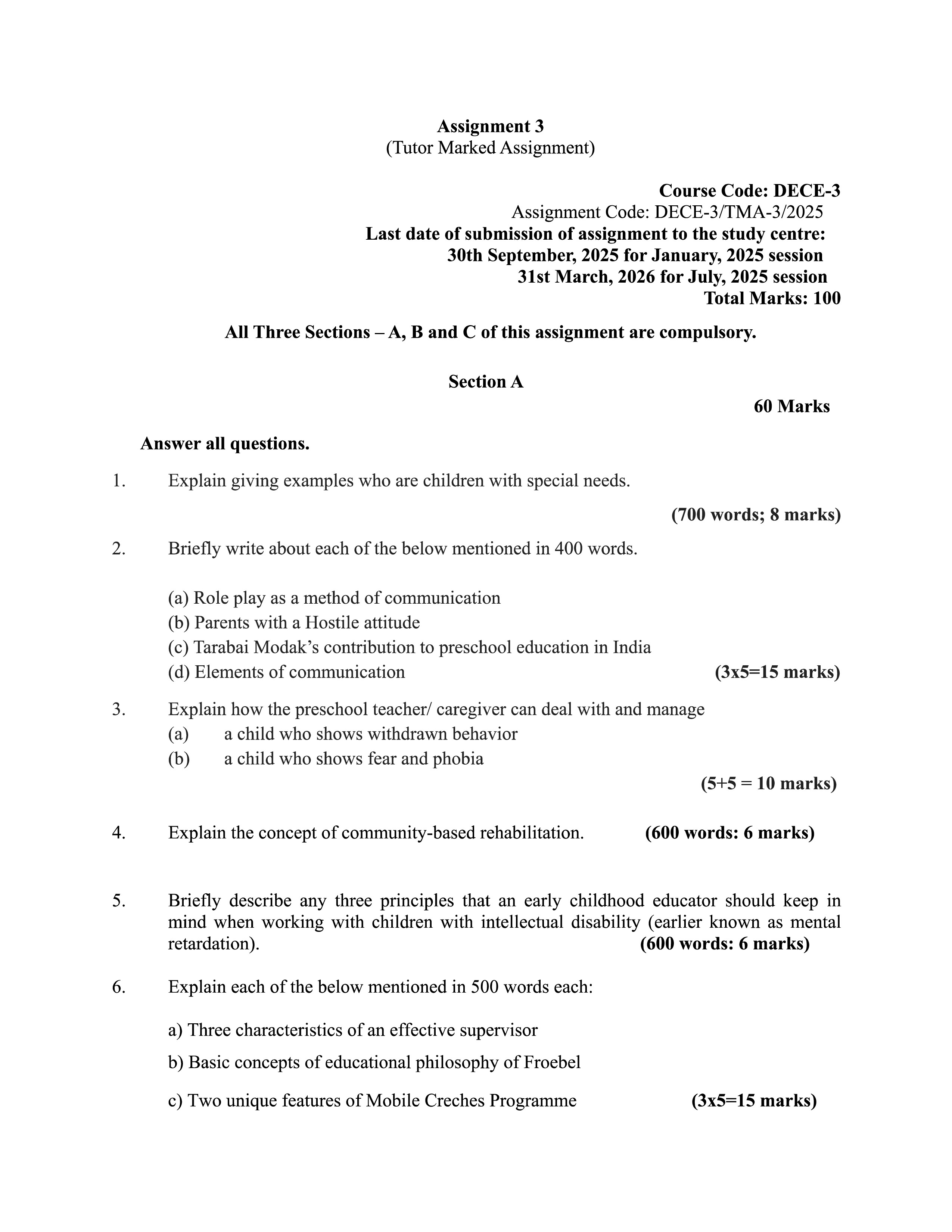 IGNOU DECE 003 Solved Assignment 2025-25 – SERVICE AND PROGRAMMES FOR CHILDREN (English) | IGNOU Students Portal