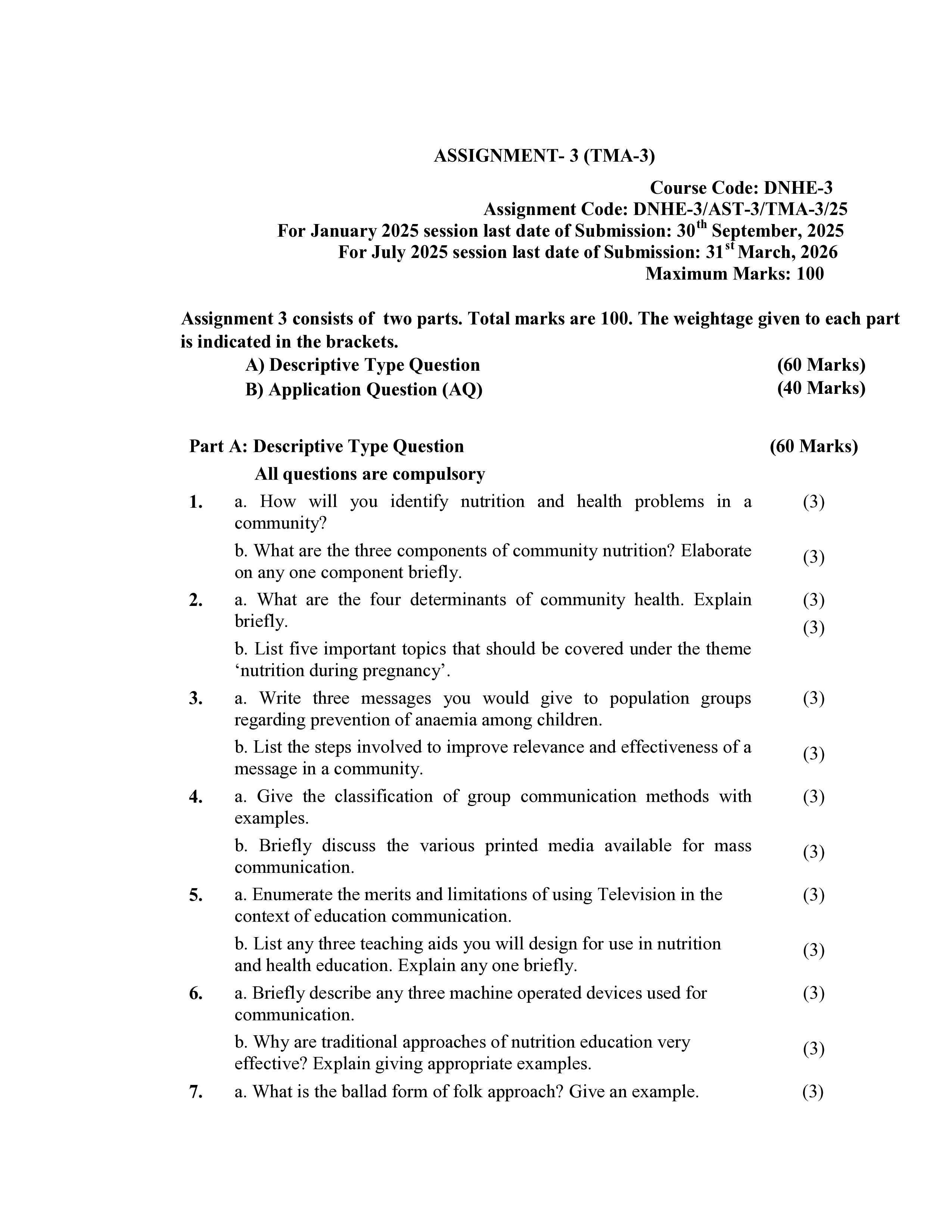 IGNOU DNHE 003 Solved Assignment 2025-25 – Nutrition and Health Education (English) | IGNOU Students Portal