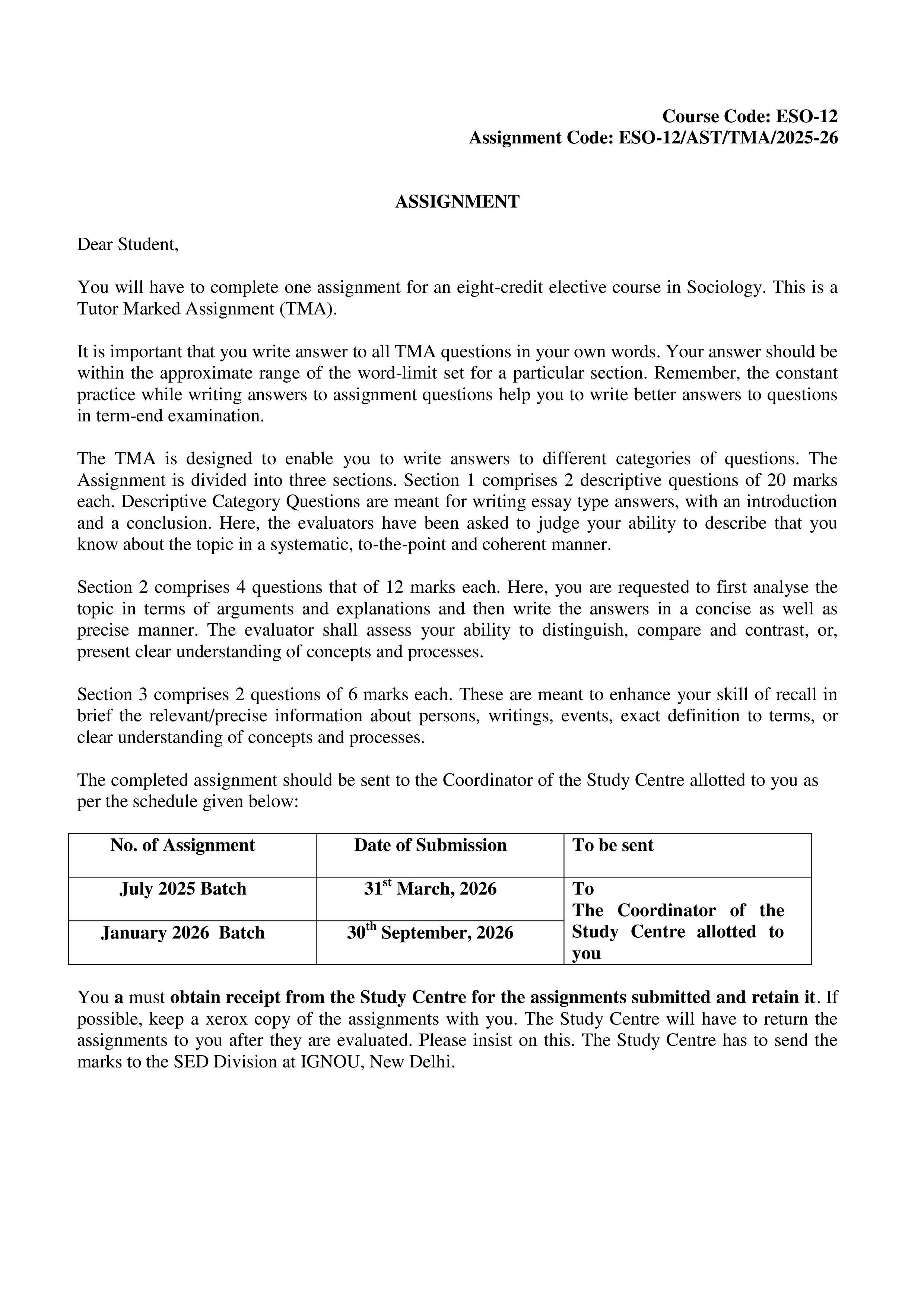 IGNOU ESO 012 Solved Assignment 2025-2026 – Society in India (English) | IGNOU Students Portal