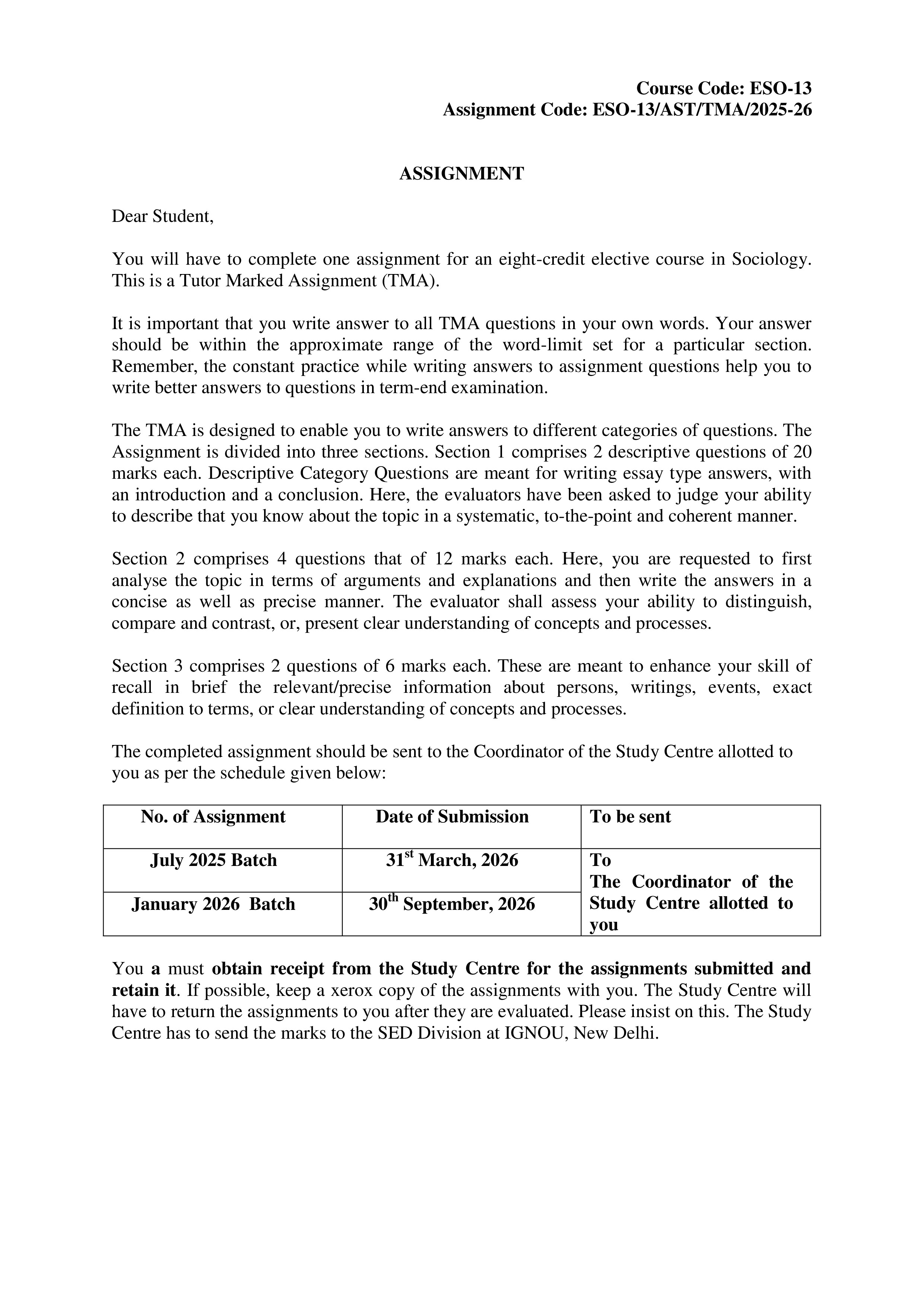 IGNOU ESO 013 Solved Assignment 2025-2026 – Sociological Thought (English) | IGNOU Students Portal
