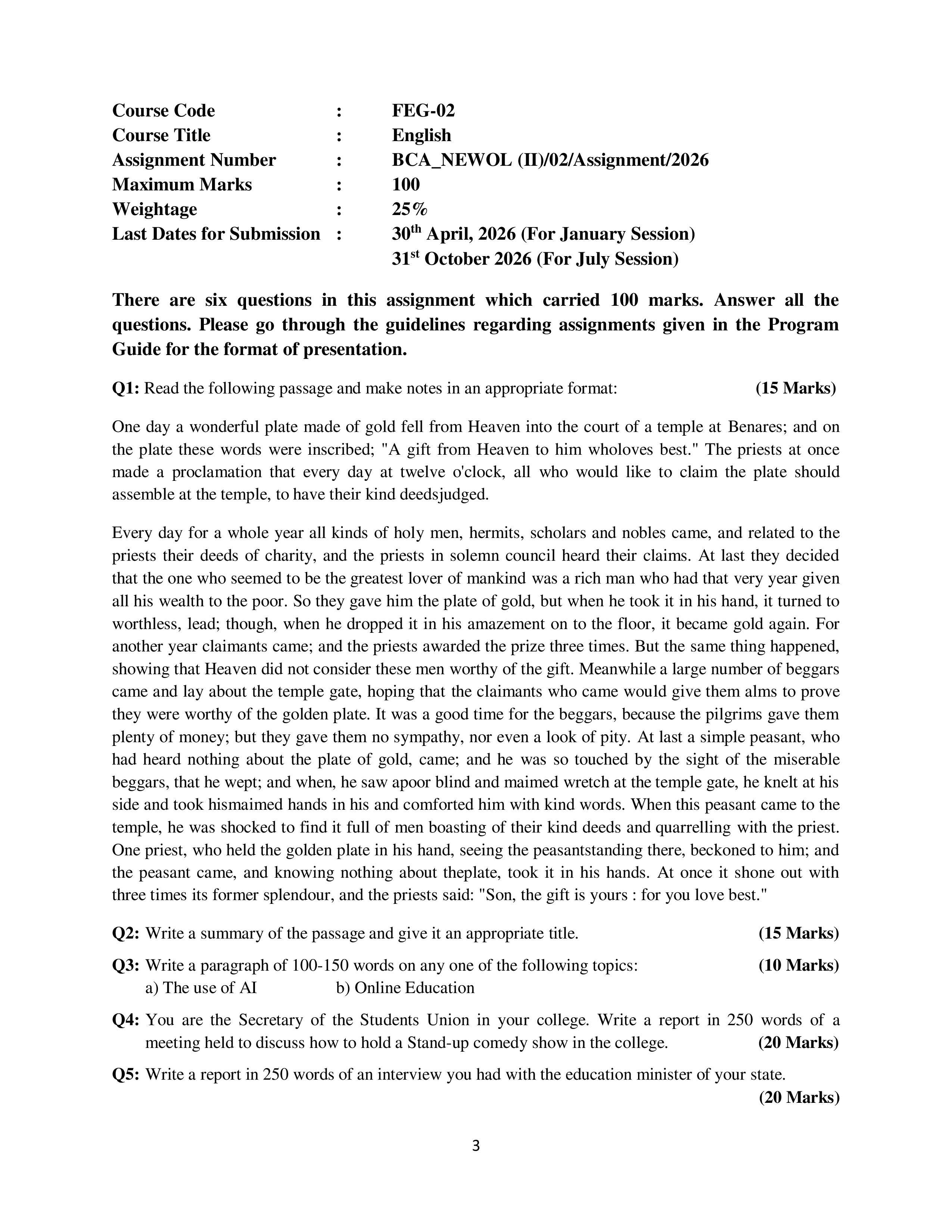 IGNOU FEG 002 Solved Assignment 2026-26 – Foundation Course in English-II (English) | IGNOU Students Portal