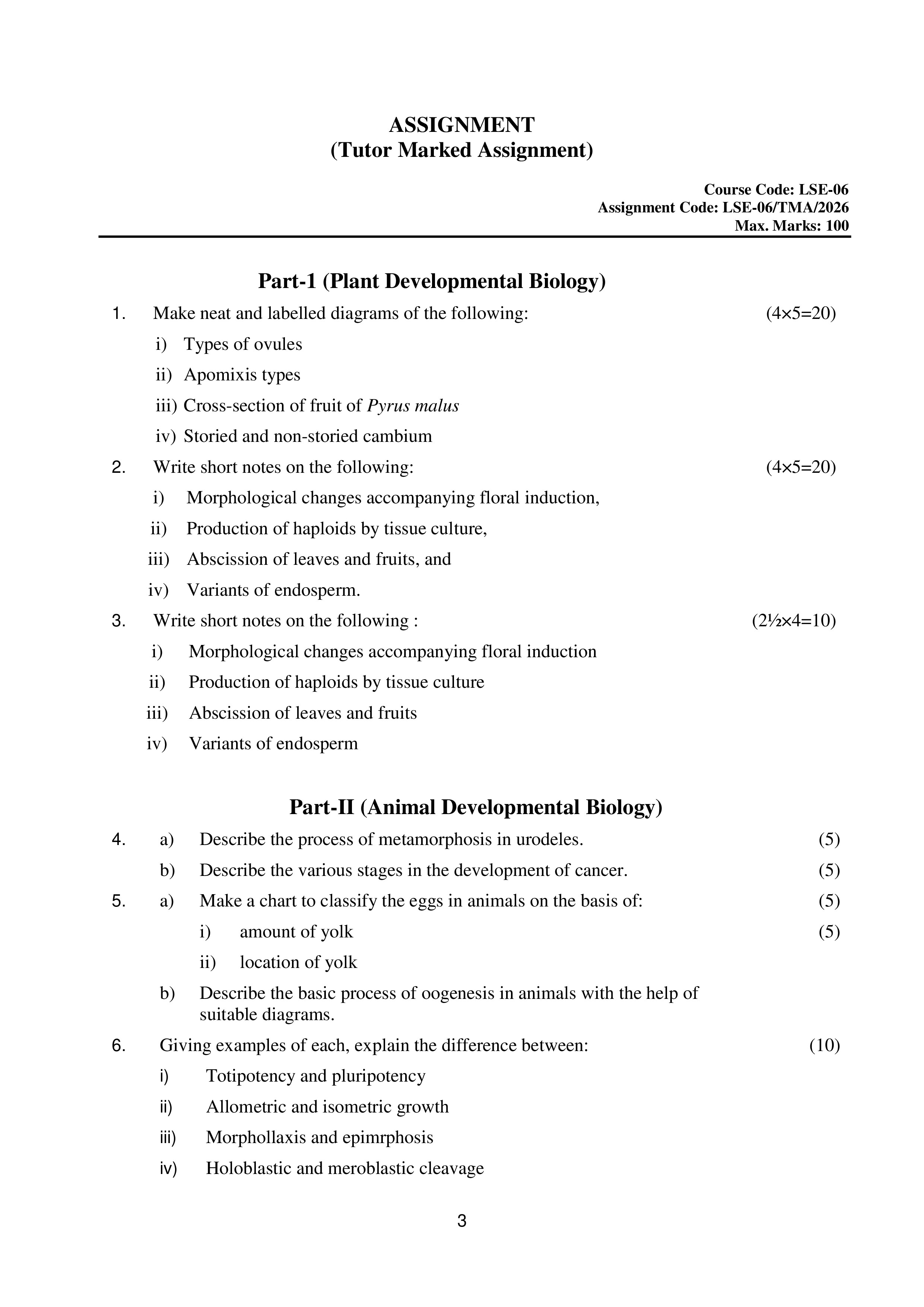 IGNOU LSE 006 Solved Assignment 2026-26 – Developmental Biology (English) | IGNOU Students Portal