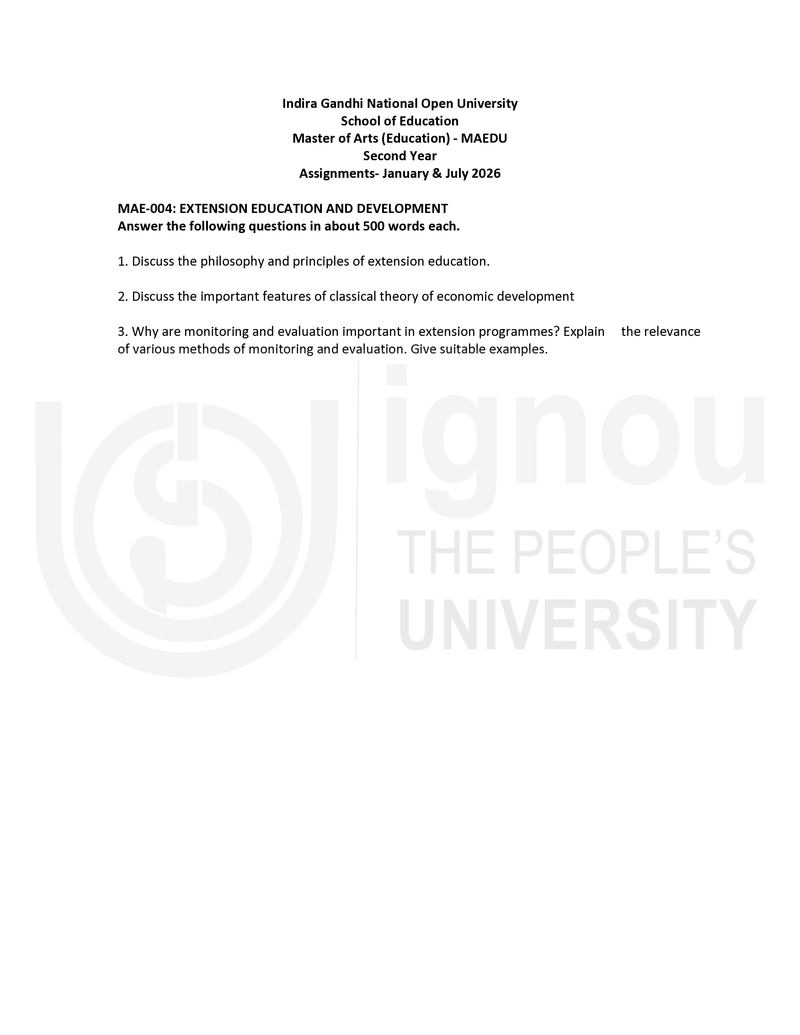 IGNOU MAE 004 Solved Assignment 2026-26 – Extension Education and Development (English) | IGNOU Students Portal