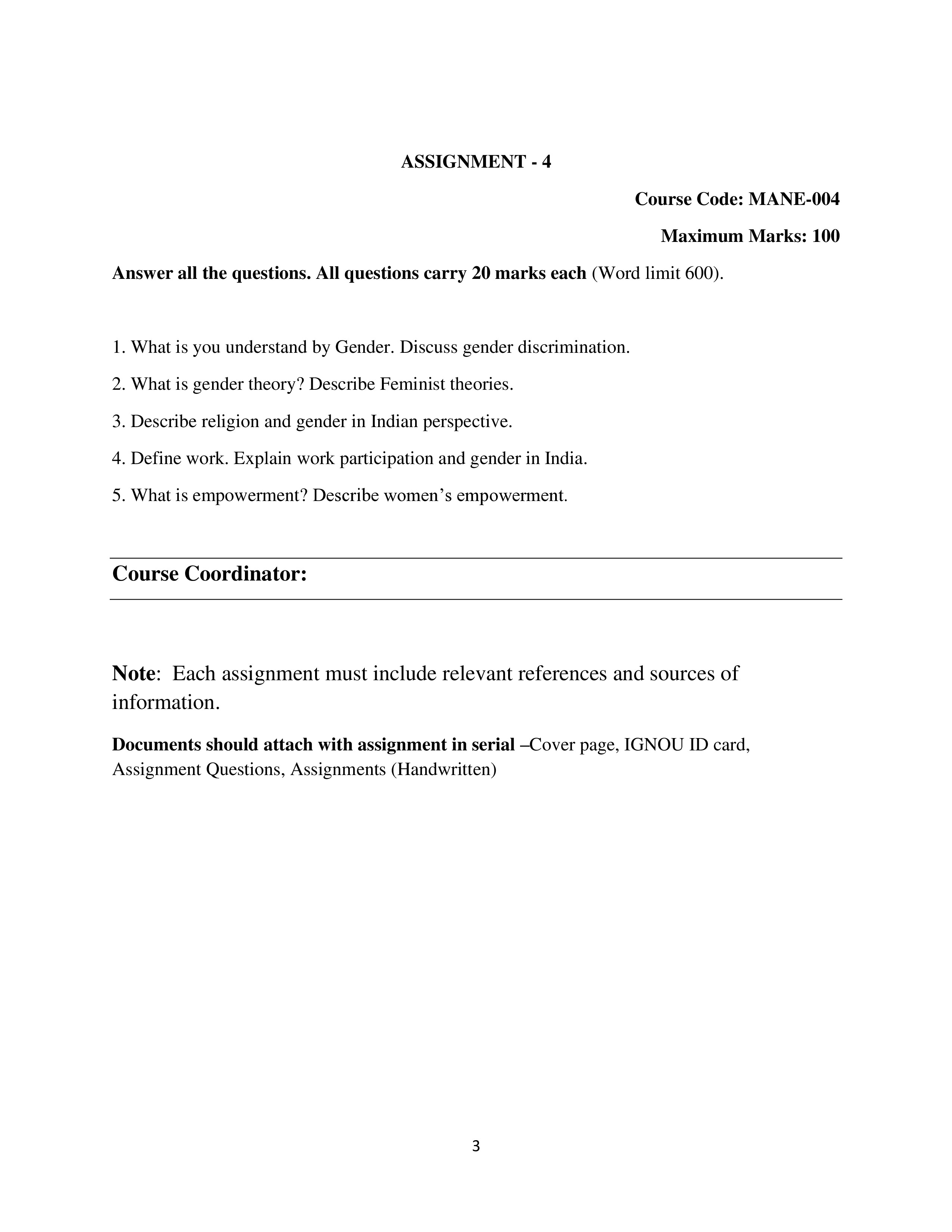 IGNOU MANE 004 Solved Assignment 2025-25 – Gender and Society (English) | IGNOU Students Portal