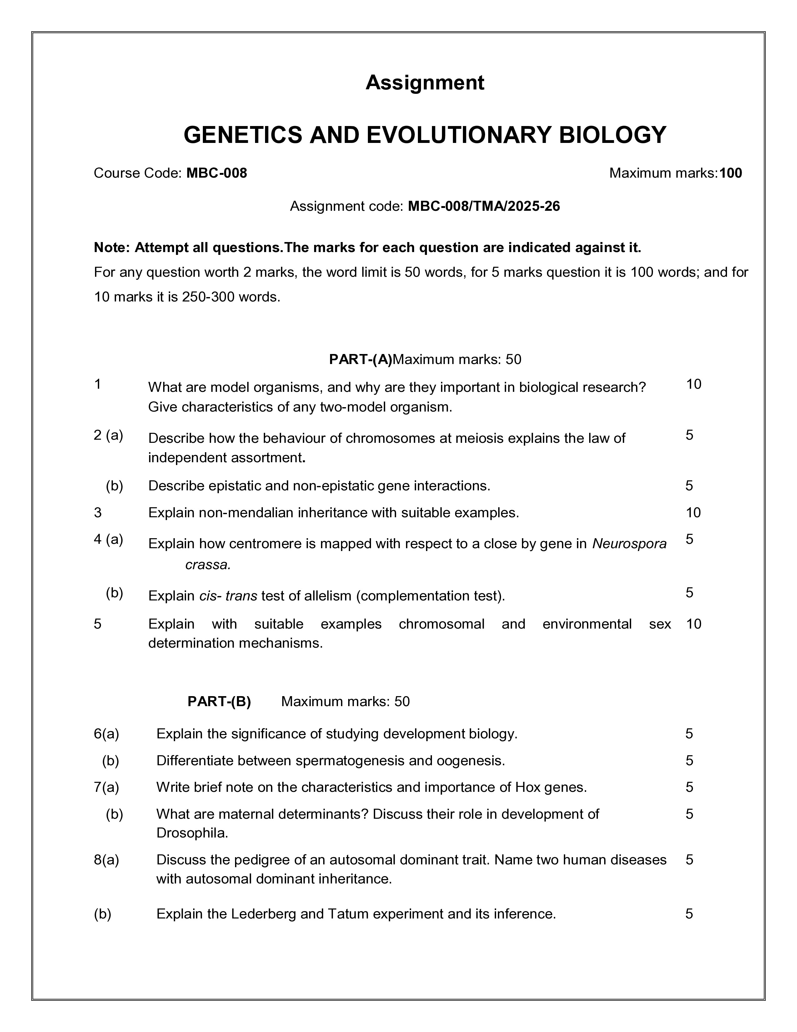 IGNOU MBC 008 Solved Assignment 2025-2026 – Genetics and Evolutionary Biology (English) | IGNOU Students Portal