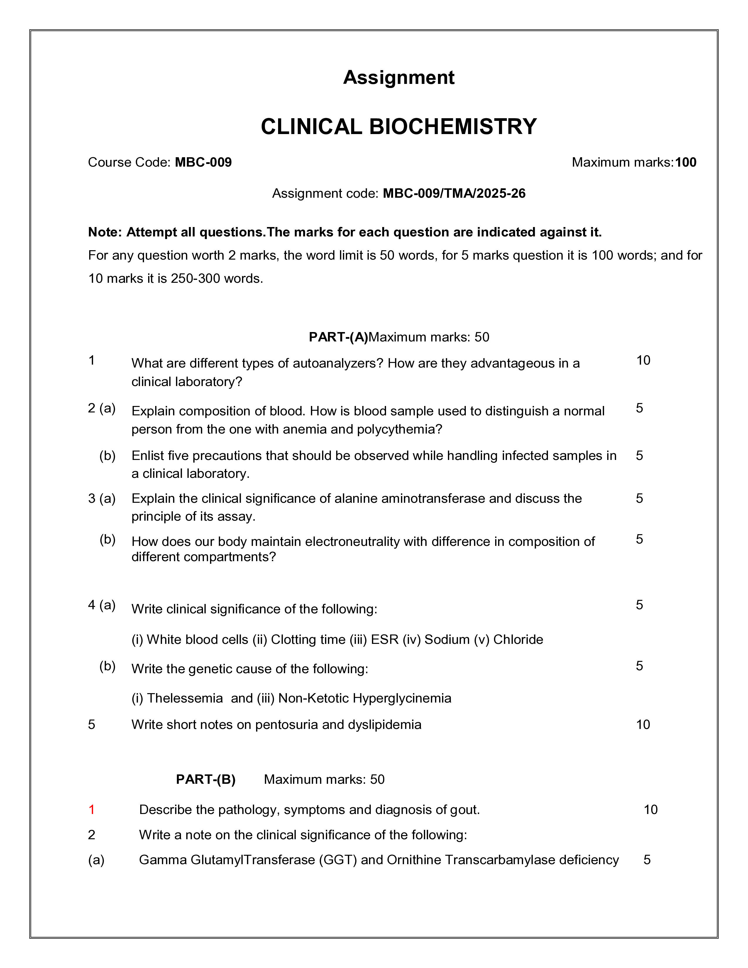 IGNOU MBC 009 Solved Assignment 2025-2026 – Clinical Biochemistry (English) | IGNOU Students Portal