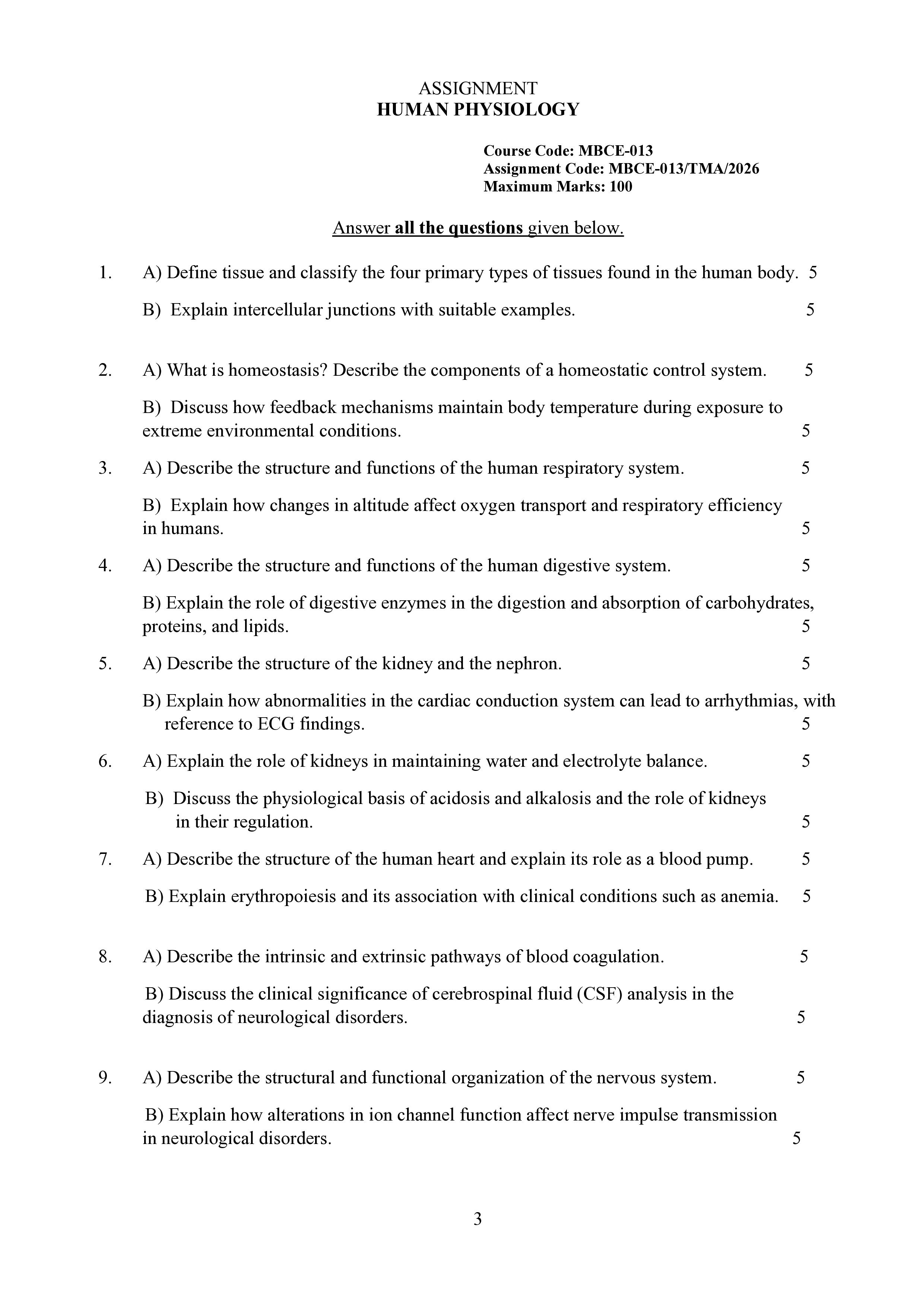 IGNOU MBCE 013 Solved Assignment 2026-26 – Human Physiology (English) | IGNOU Students Portal