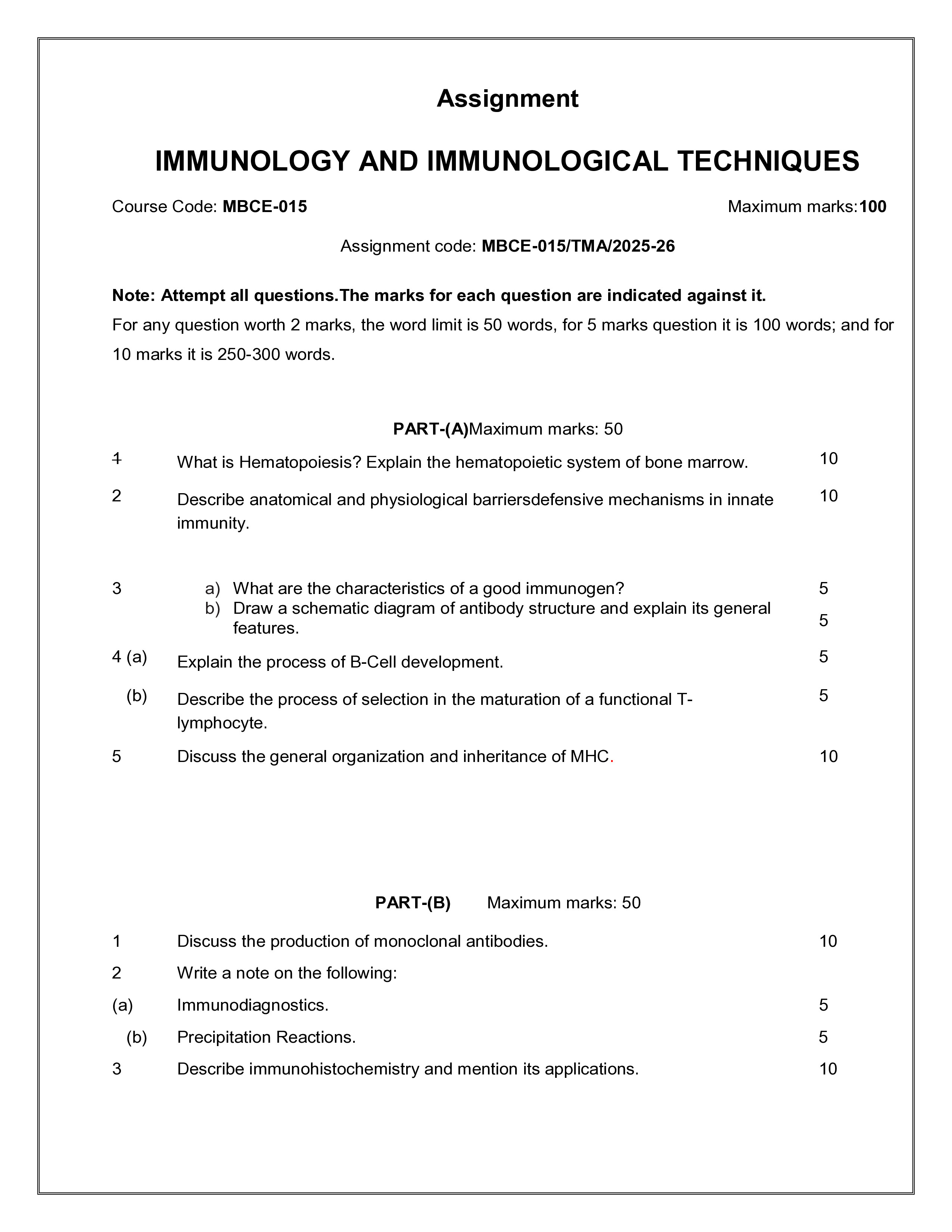 IGNOU MBCE 015 Solved Assignment 2026-26 – Immunology and Immunological Techniques (English) | IGNOU Students Portal