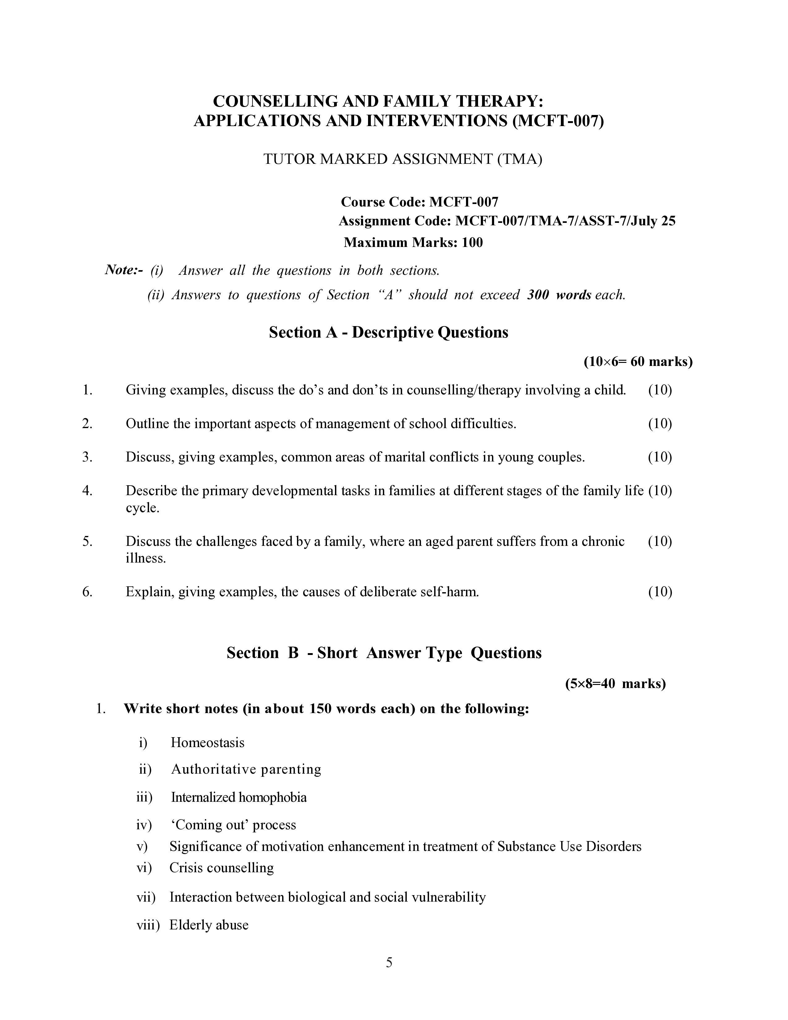 IGNOU MCFT 007 Solved Assignment 2025-25 – Counselling and Family Therapy:Applications and Interventions (English) | IGNOU Students Portal